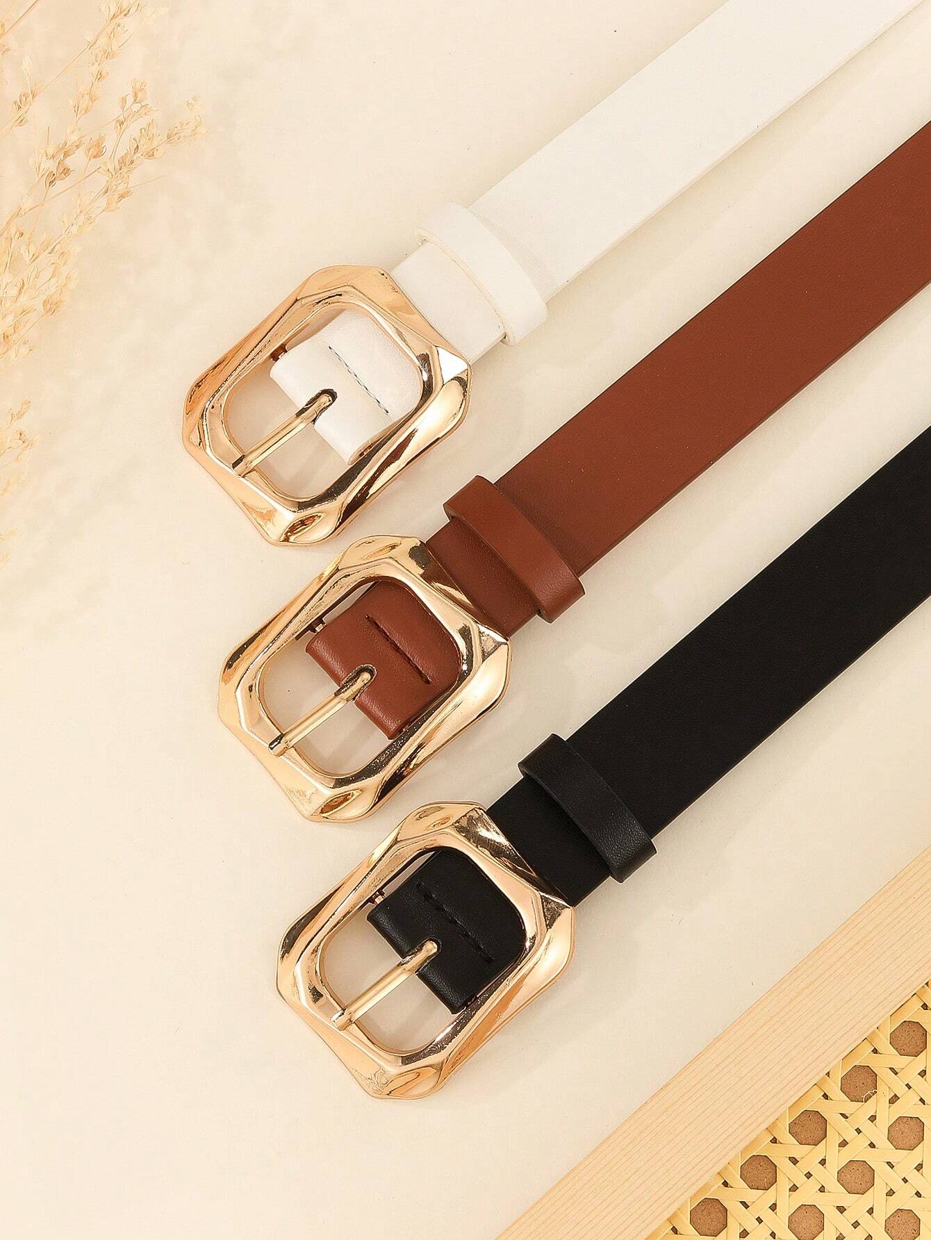 Gold Geometric Square Buckle Belts