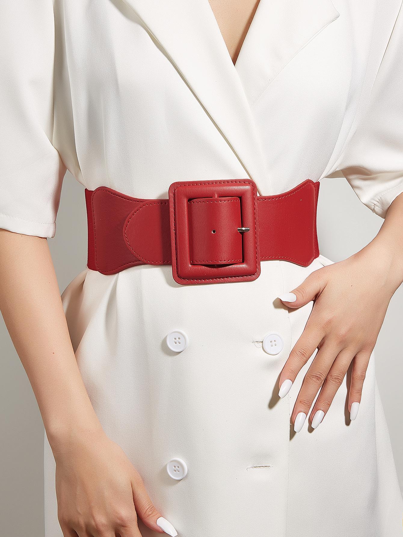 Square Buckle Dress With Belt