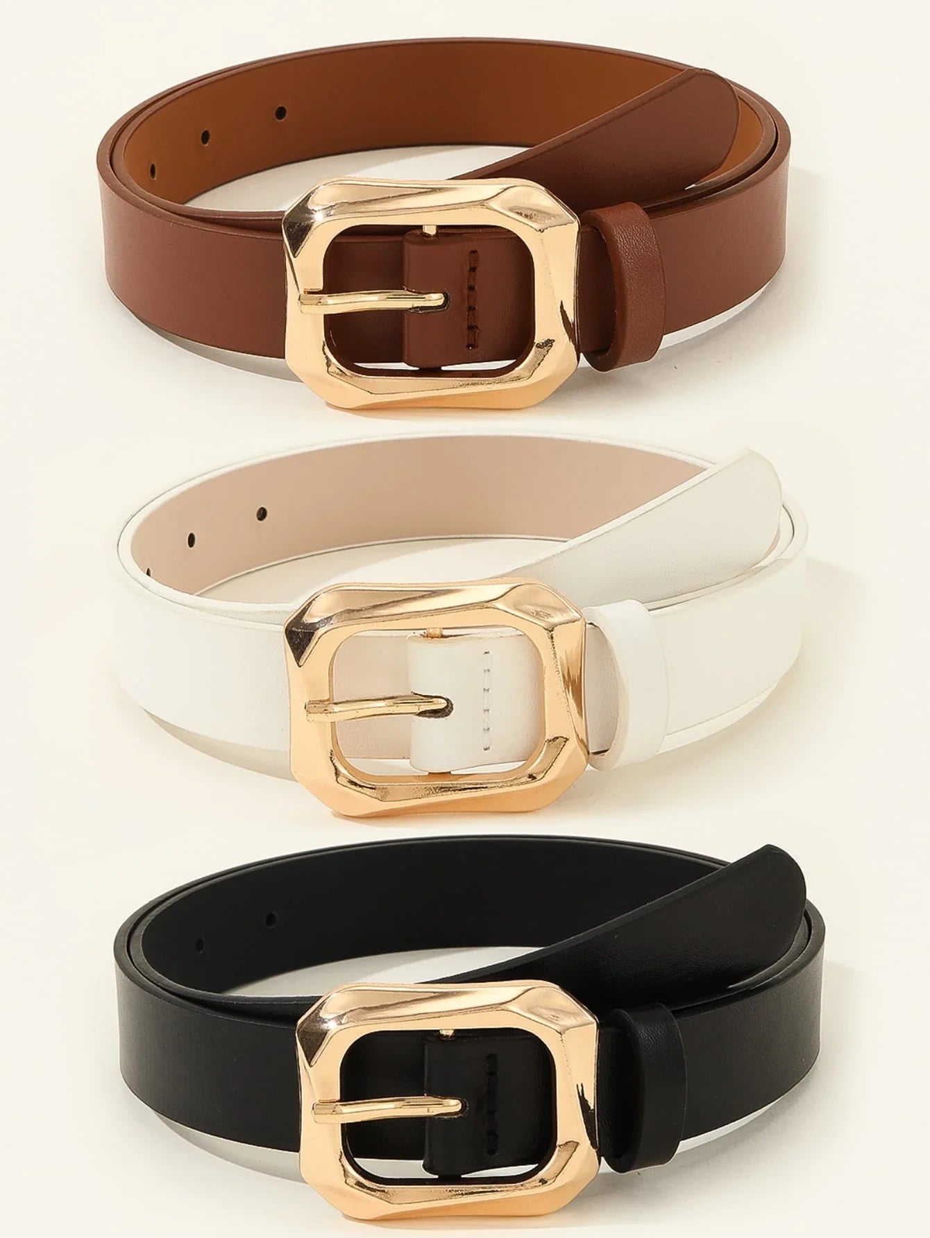 3PCS Gold Square Buckle Belts