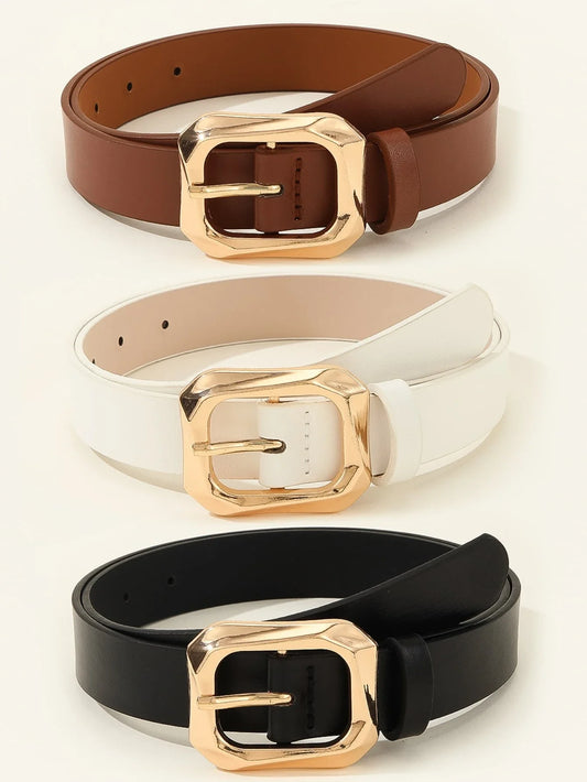 3PCS Gold Square Buckle Belts