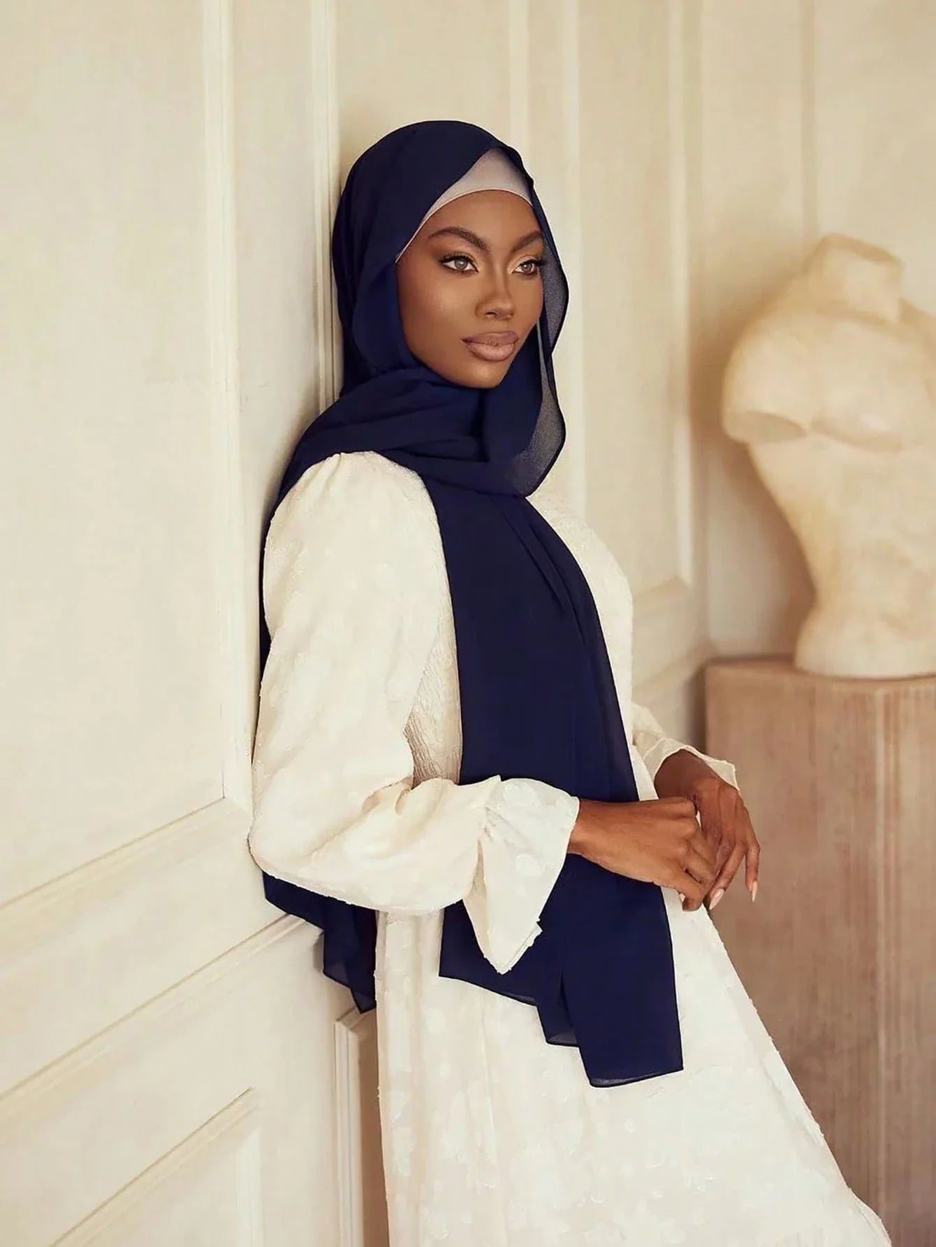 Chiffon Faux Pearl Hijab Scarf