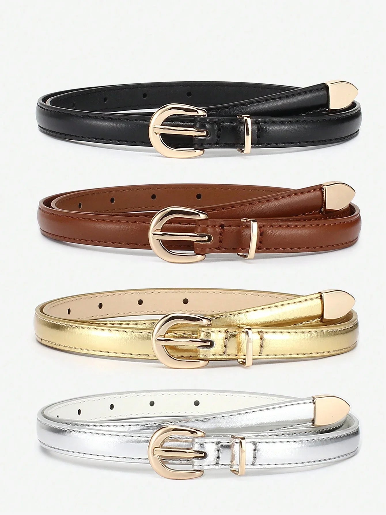 Women's Skinny Leather Belt Set