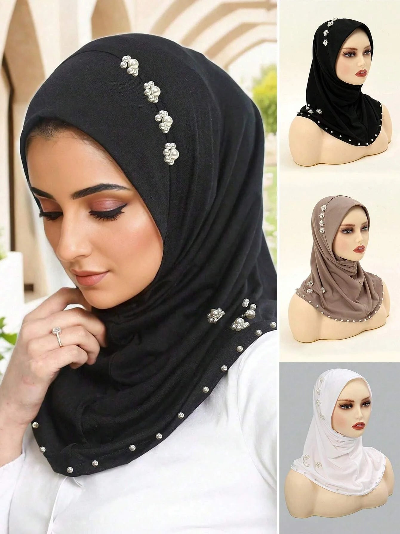 Elegant Pearl & Flower Hijab