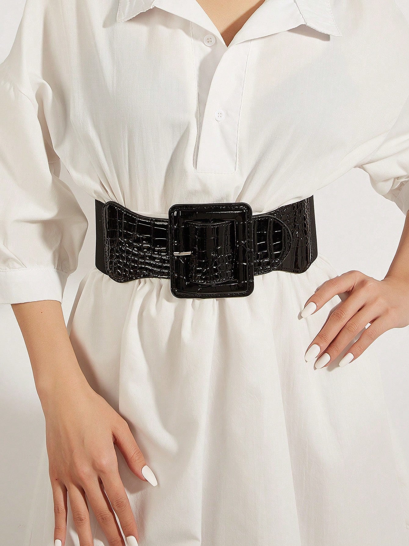 Square Buckle Dress With Belt