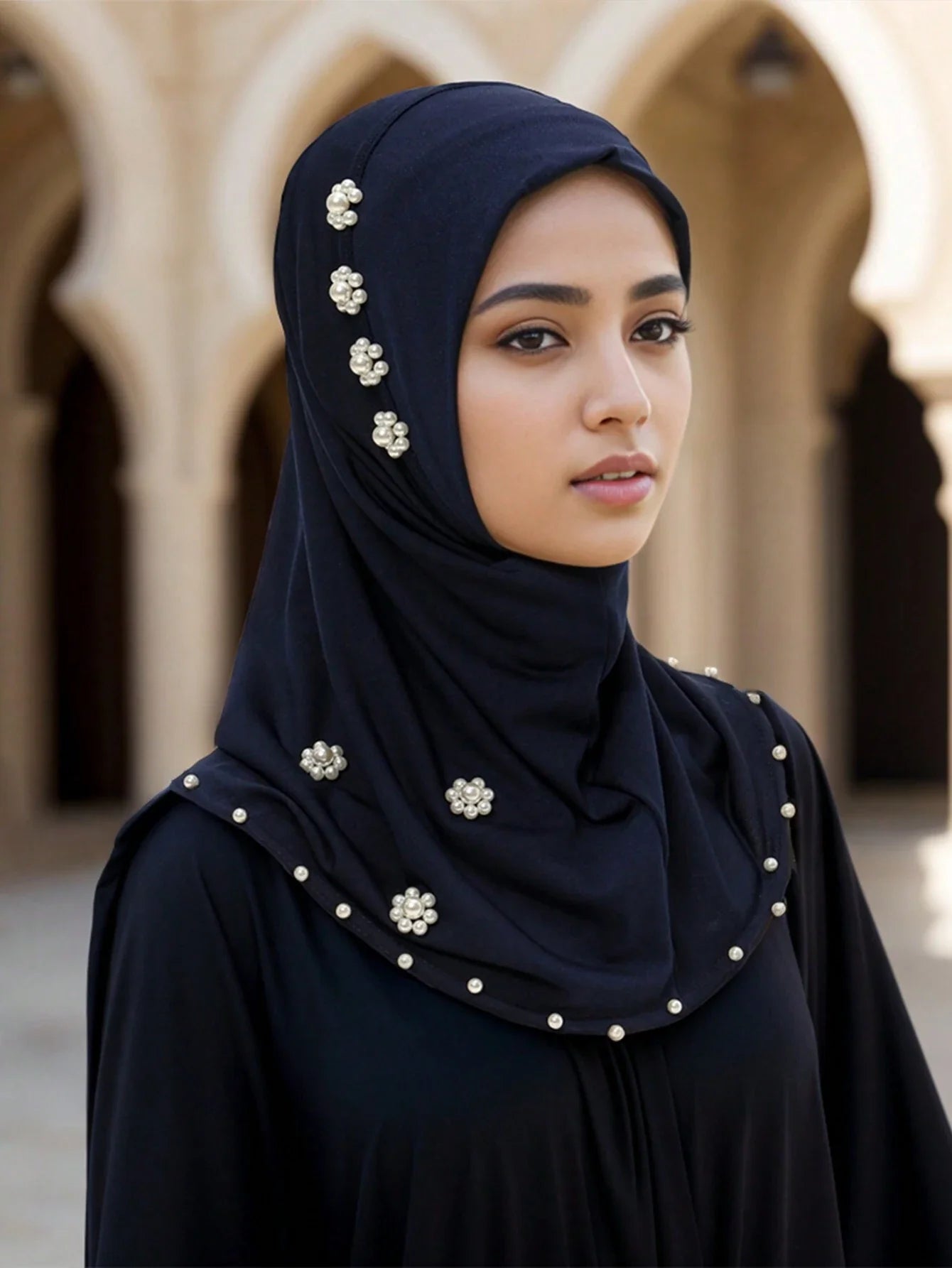 Elegant Pearl & Flower Hijab