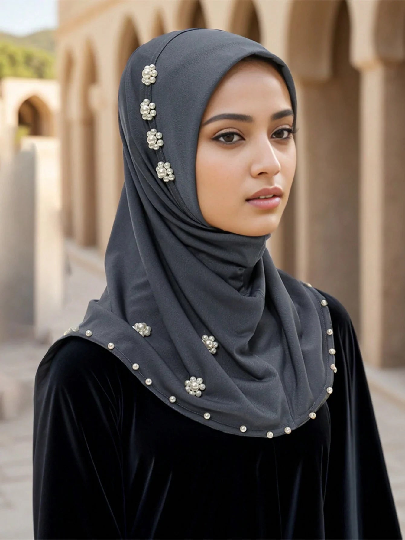 Elegant Pearl & Flower Hijab