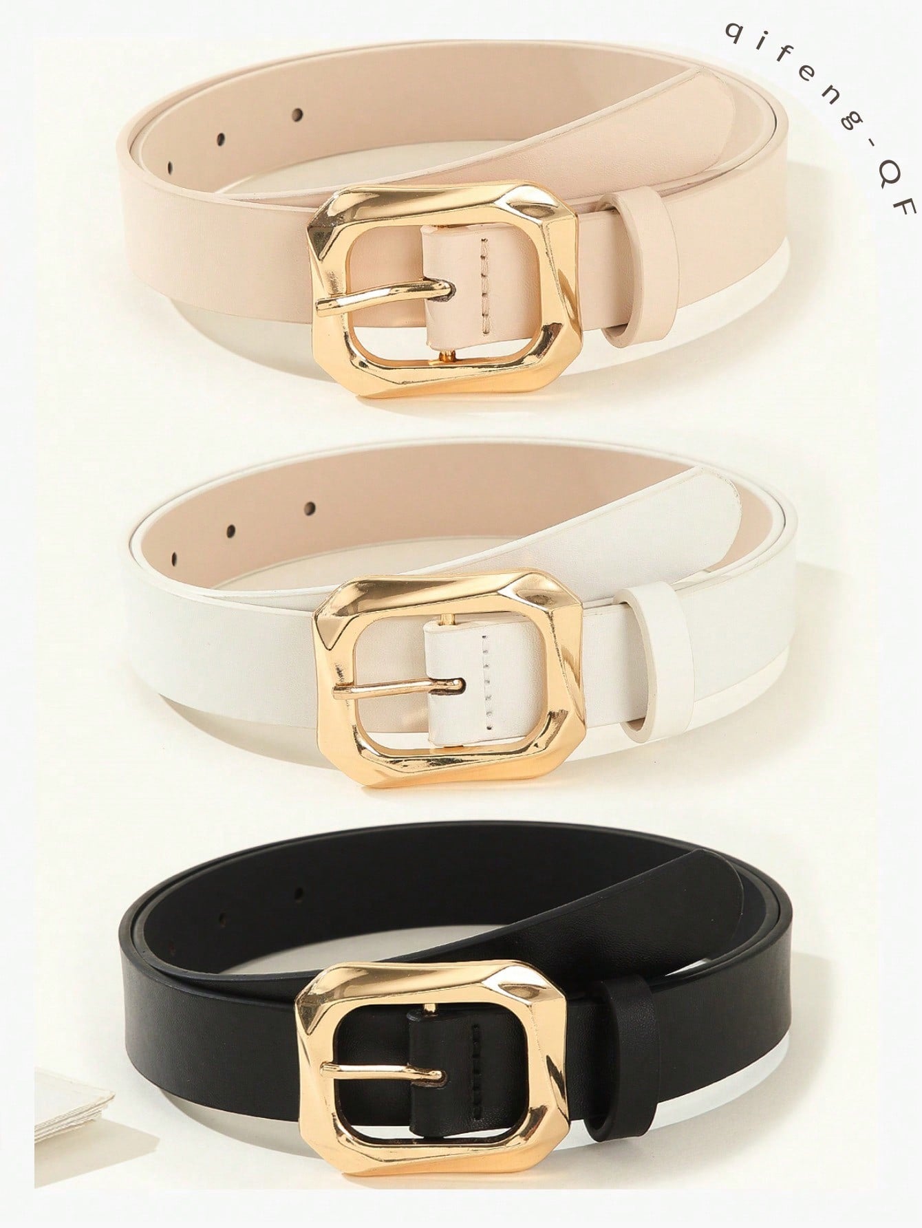 3PCS Gold Square Buckle Belts