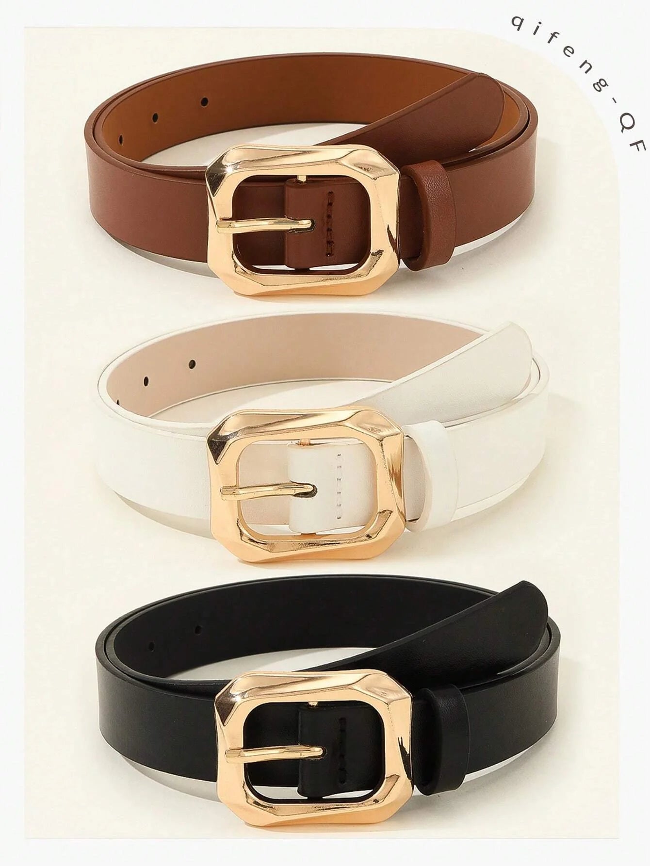 3PCS Gold Square Buckle Belts