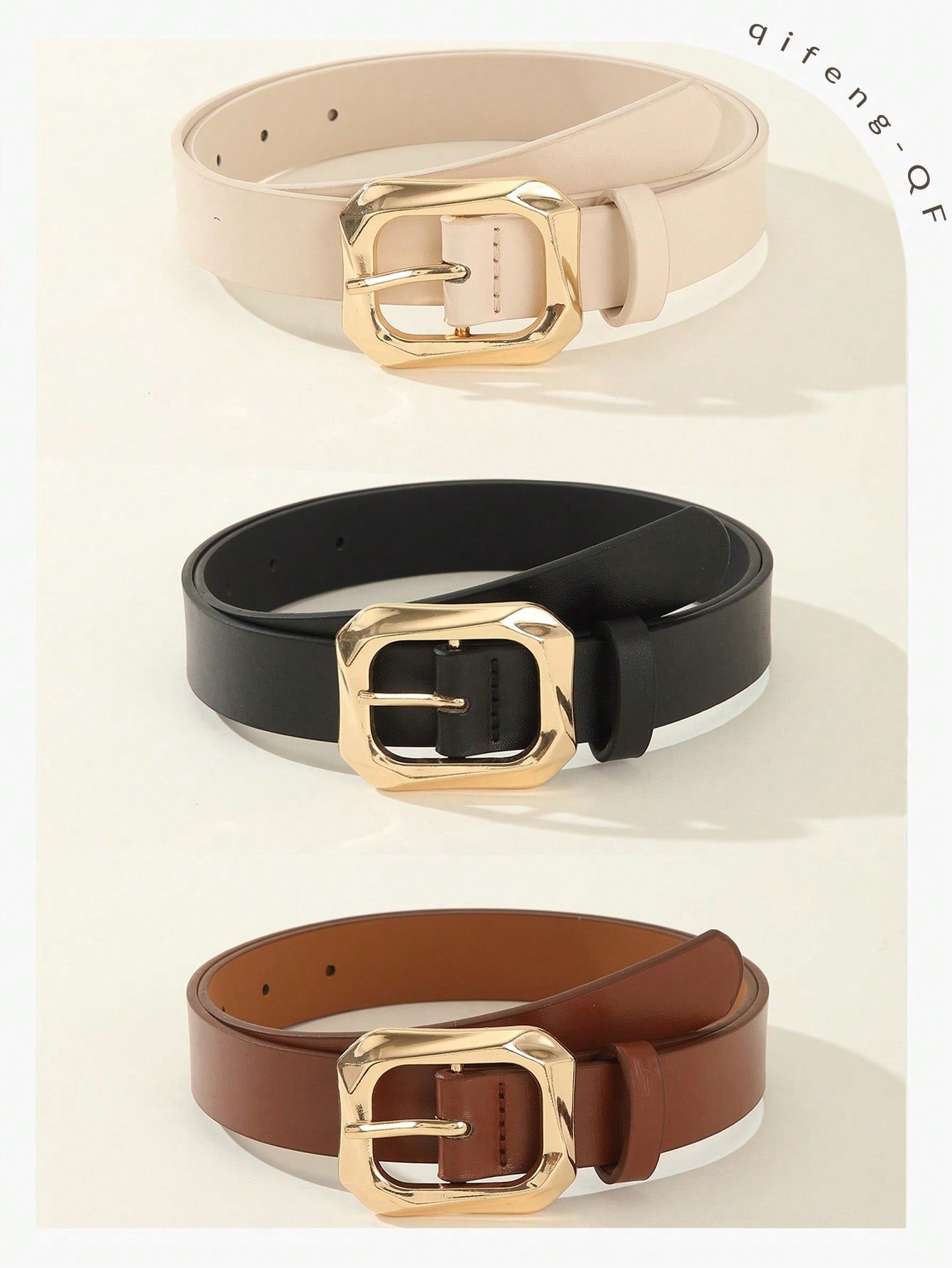 3PCS Gold Square Buckle Belts