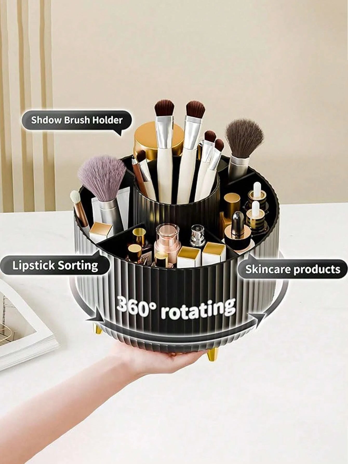 360° Rotating Makeup Brush Organizer