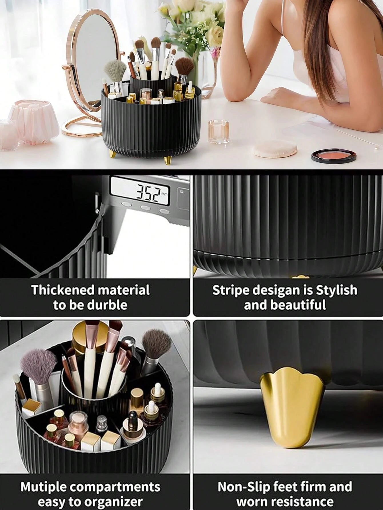 360° Rotating Makeup Brush Organizer