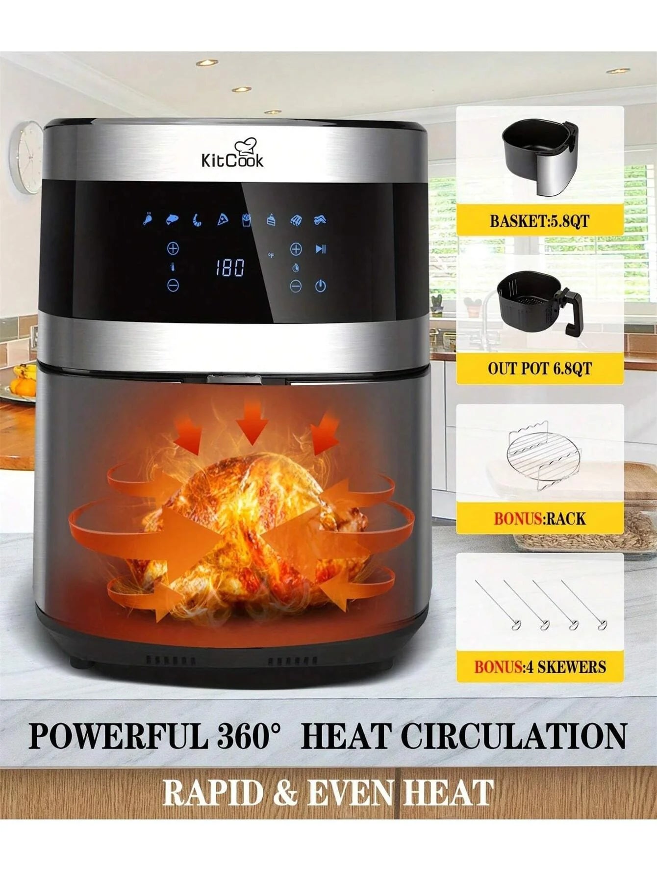 KitCook 6.8QT Digital Air Fryer