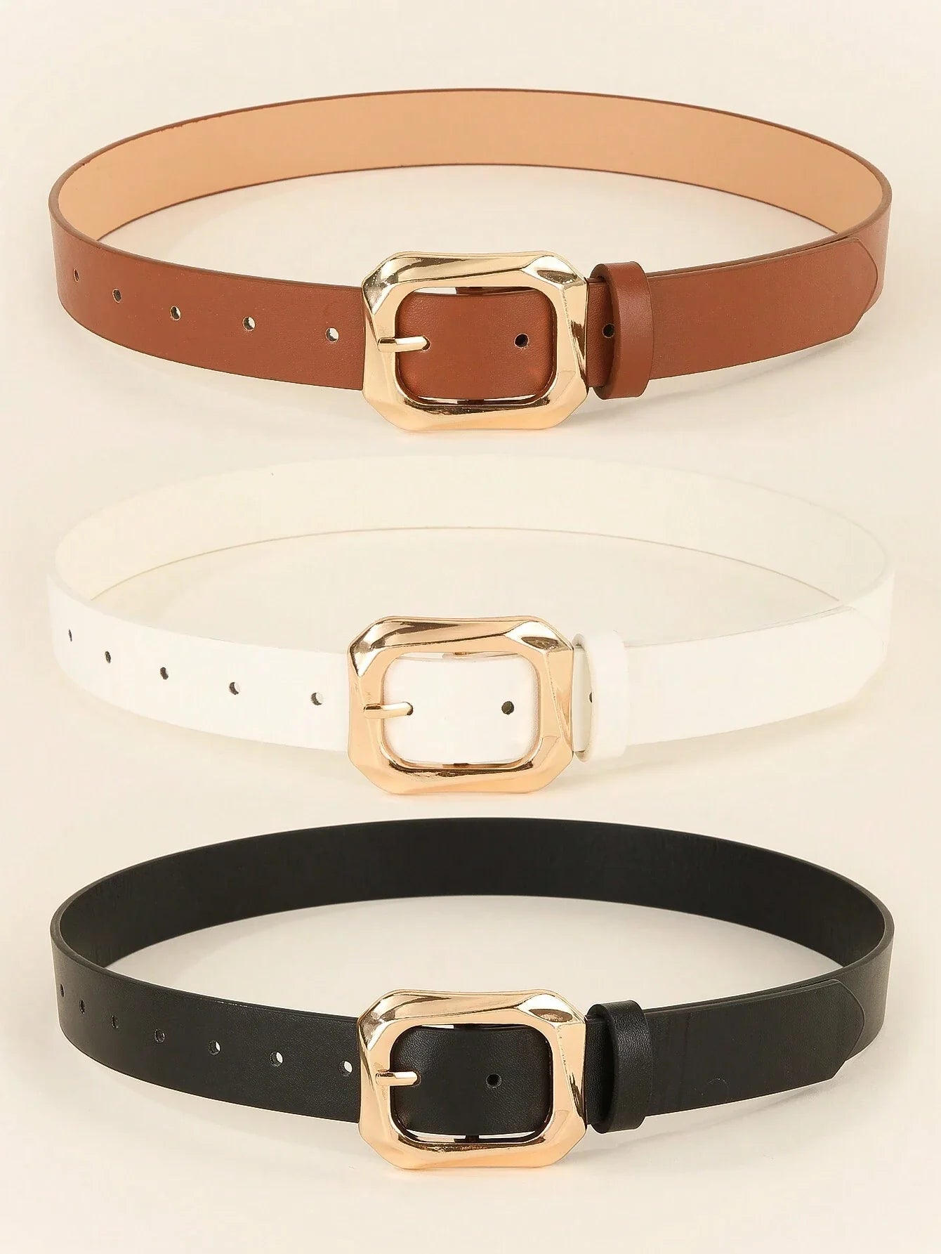 Gold Geometric Square Buckle Belts