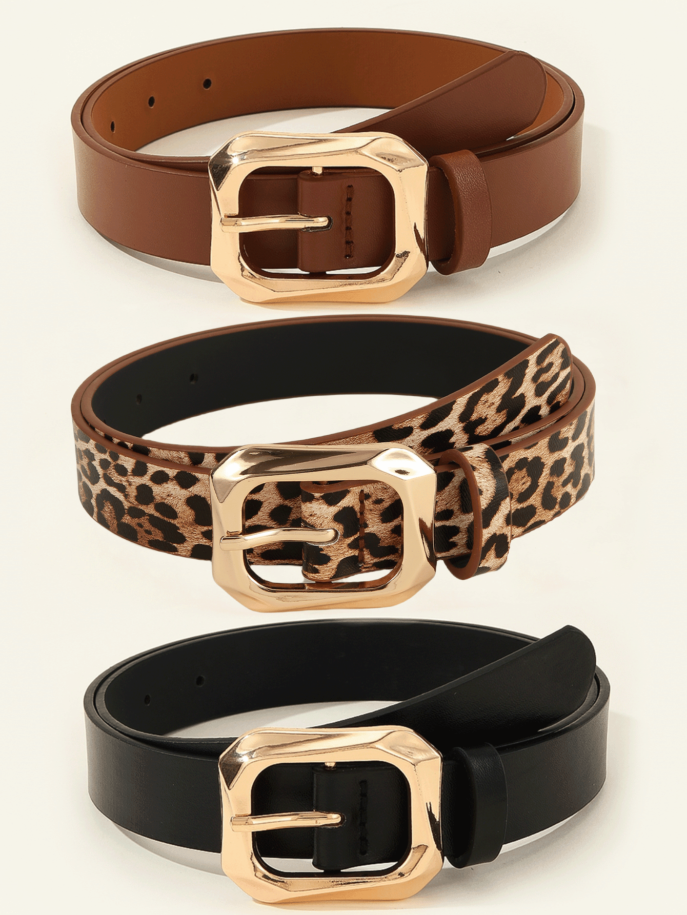 3PCS Gold Square Buckle Belts