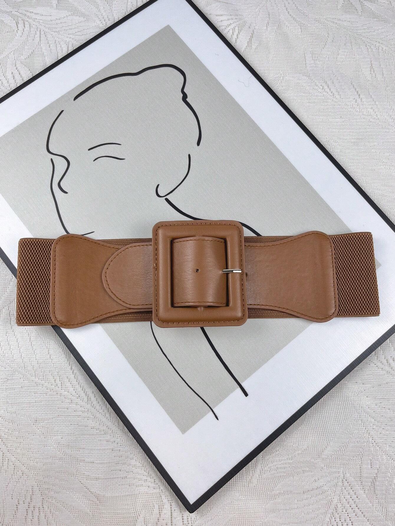 Square Buckle Dress With Belt