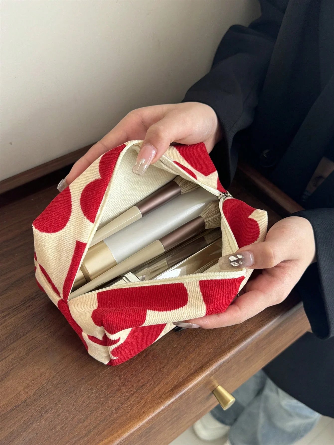Red Heart Cosmetic Travel Bag