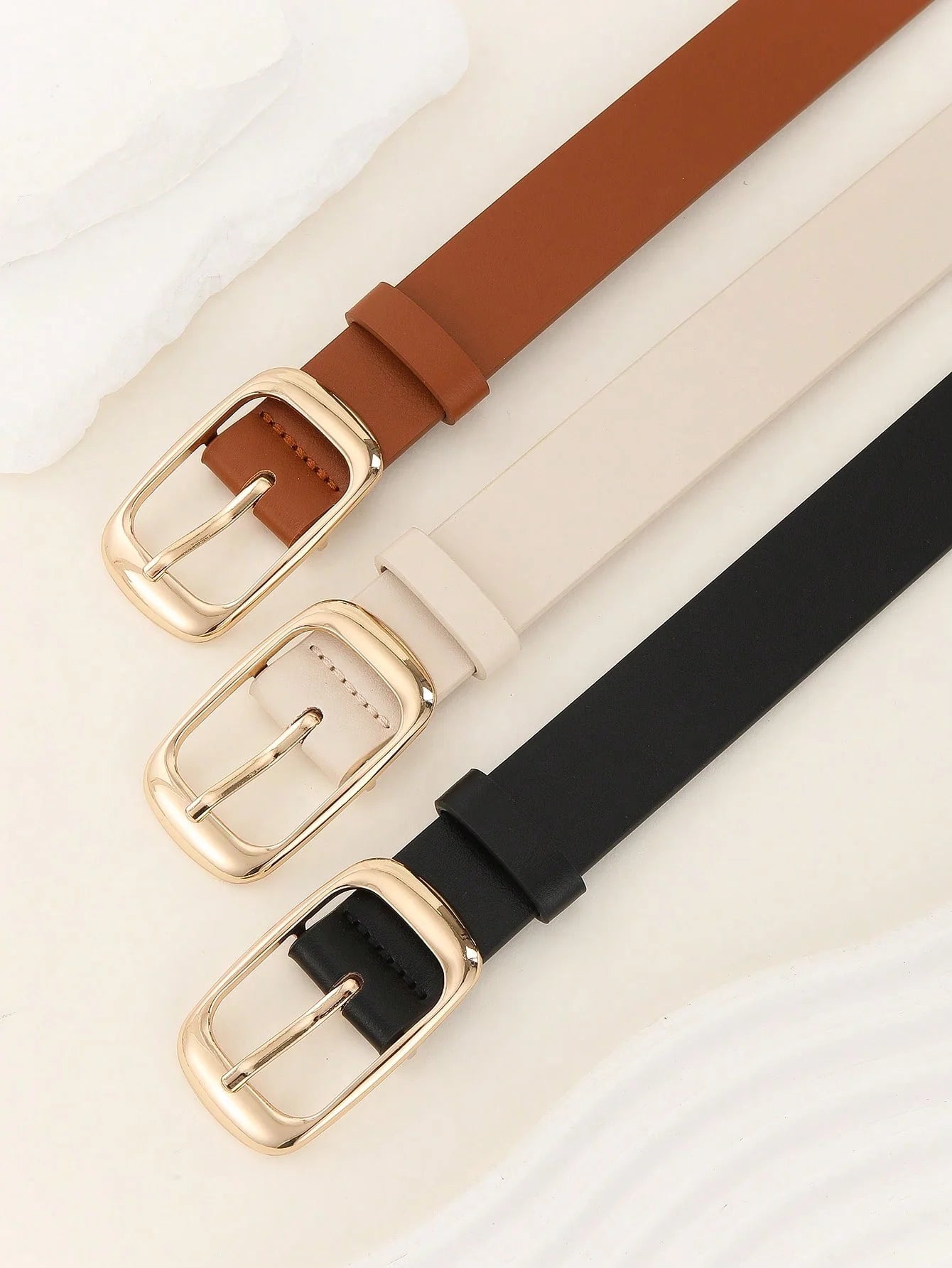 3PCS Square Buckle PU Belts