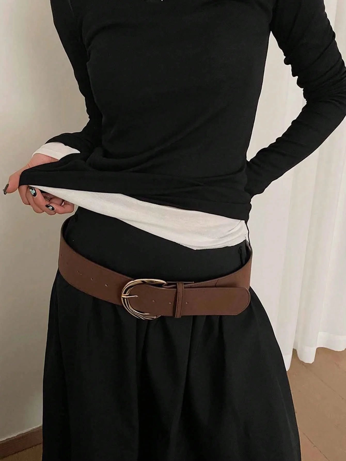 Coffee PU D-Buckle Waist Belt