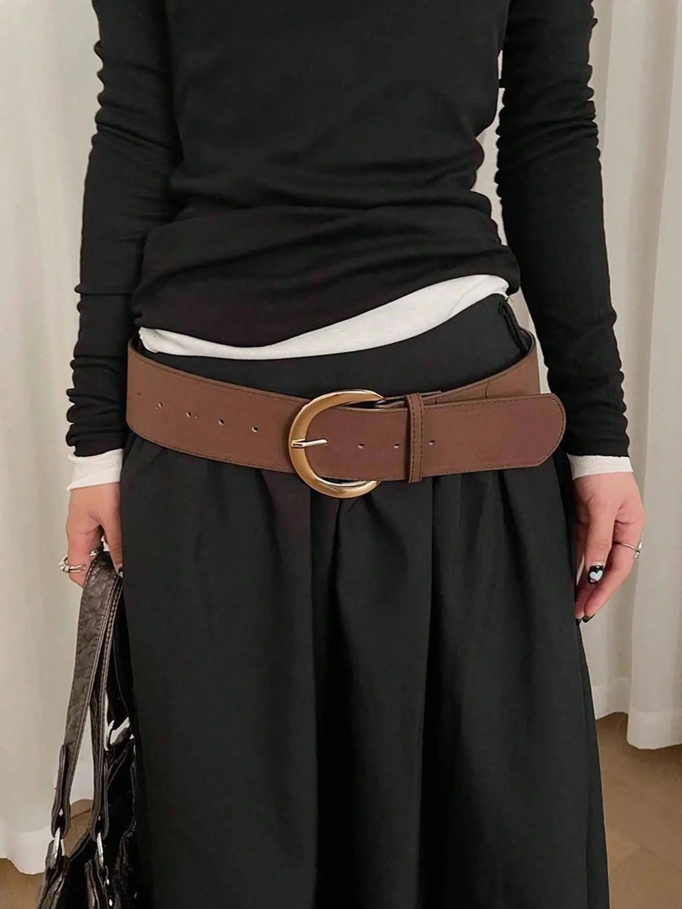 Coffee PU D-Buckle Waist Belt
