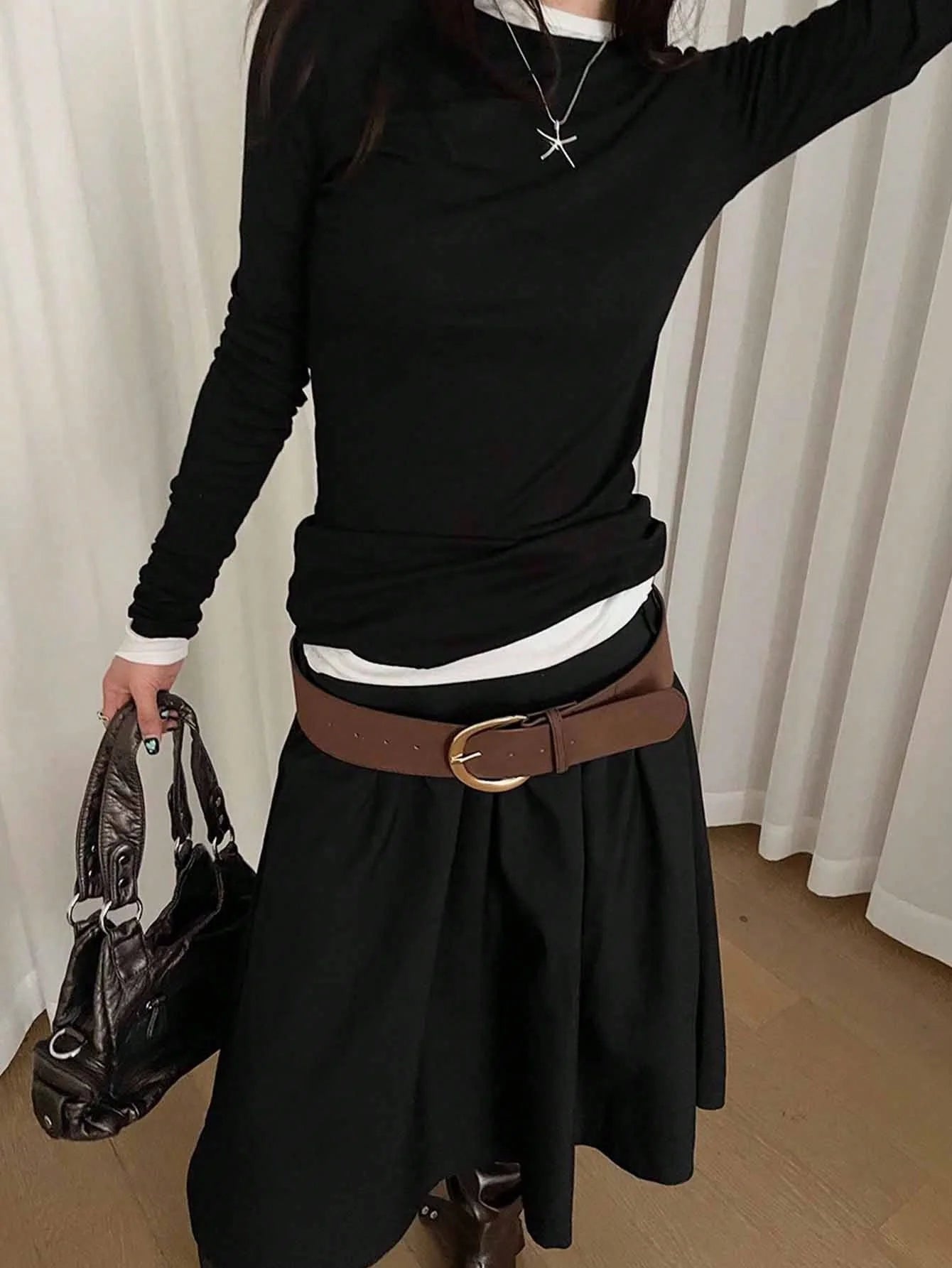 Coffee PU D-Buckle Waist Belt
