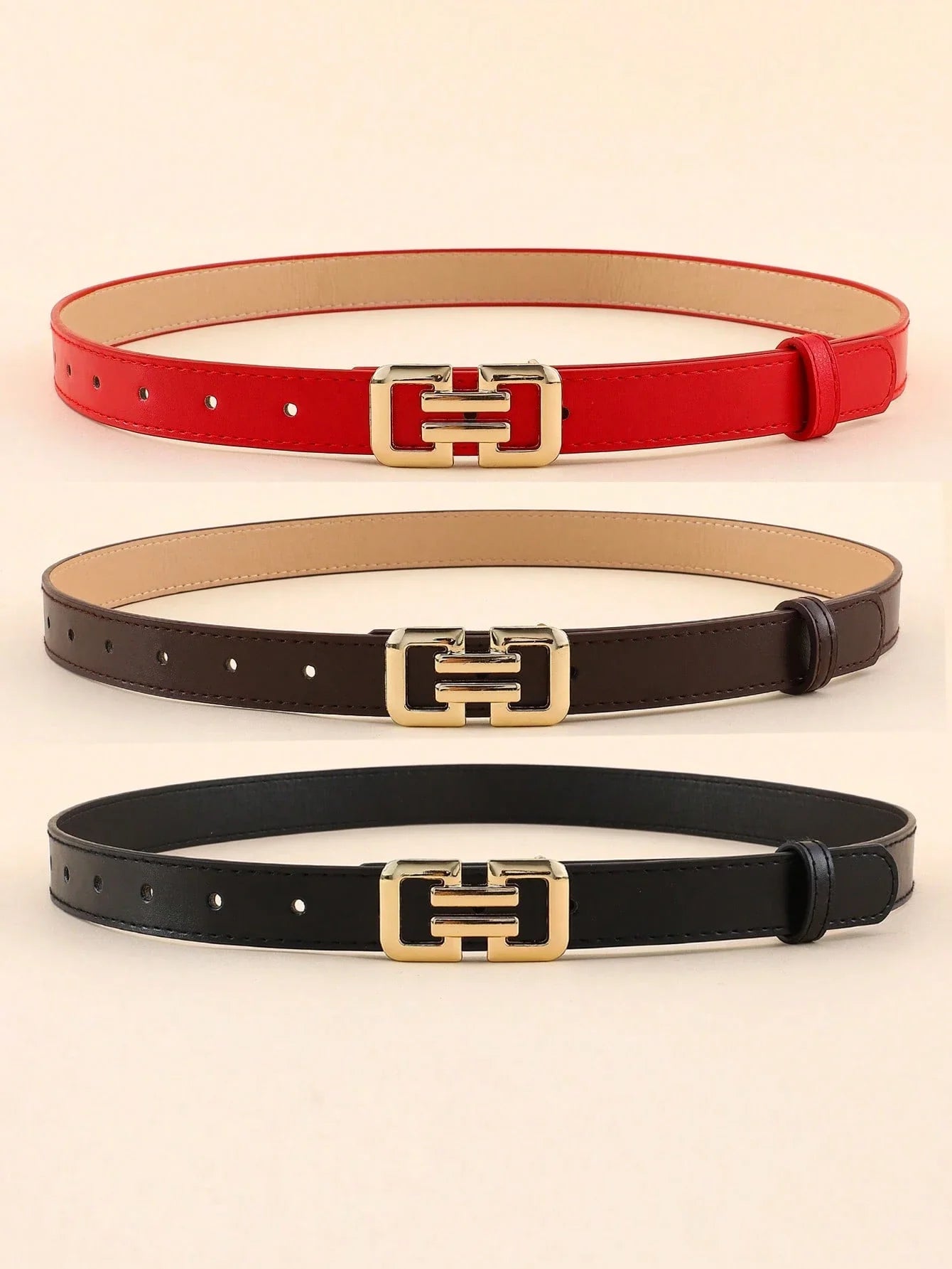 3PCS Shiny Buckle PU Belts