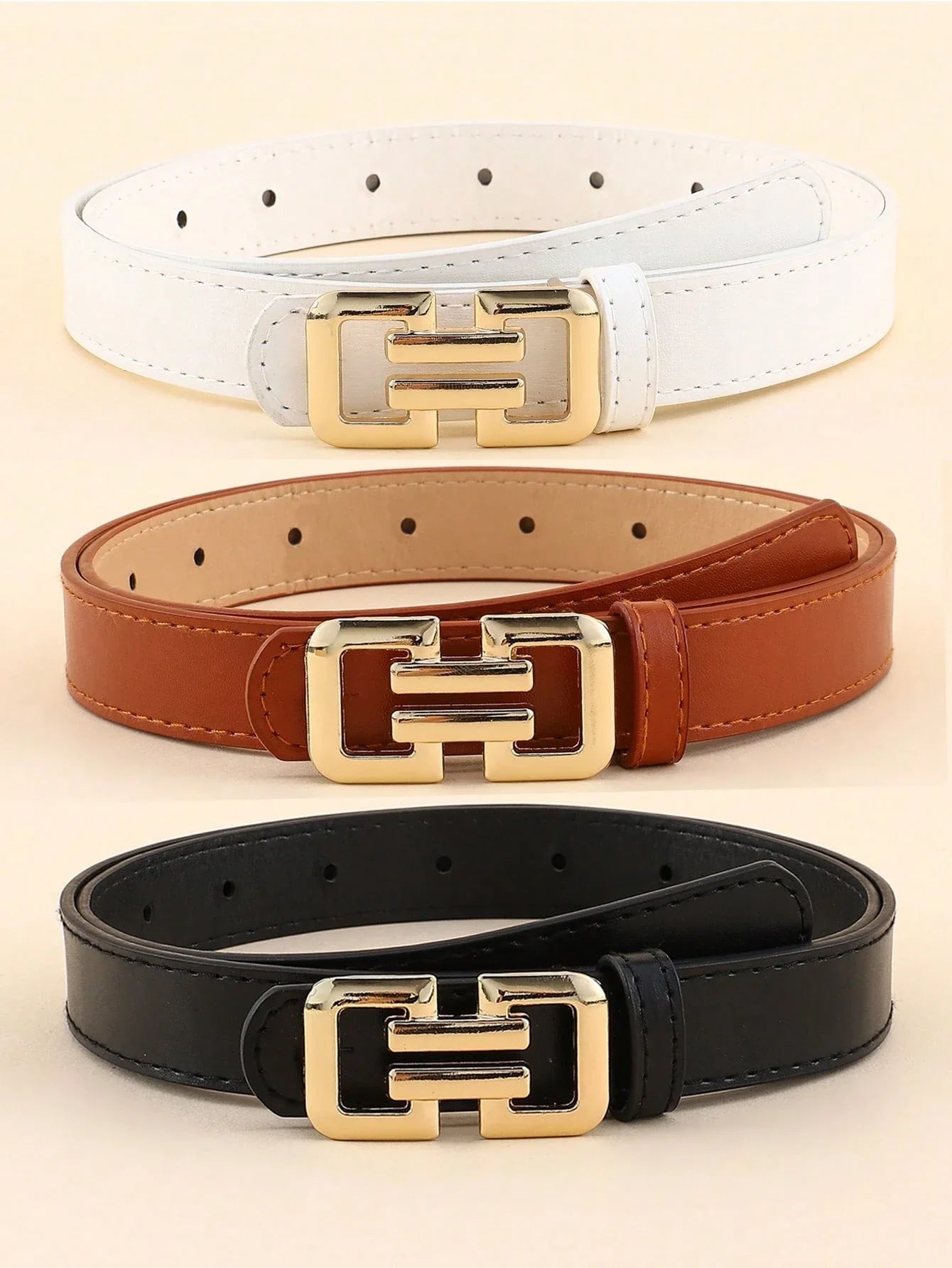 3PCS Shiny Buckle PU Belts