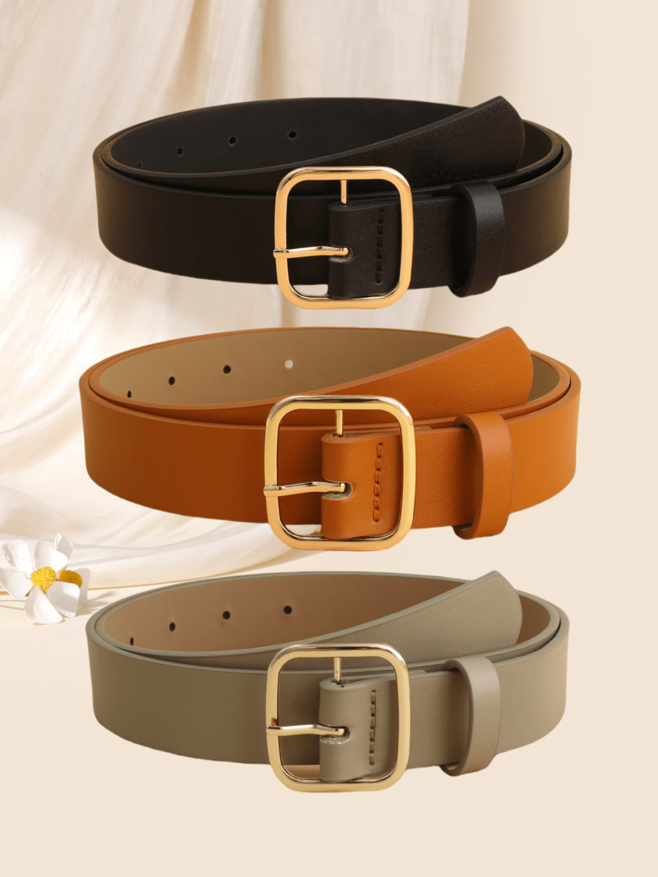 Retro Square Buckle Belt Set