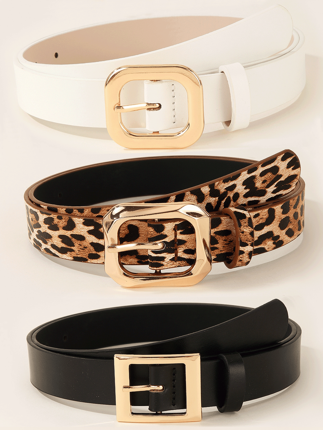 3PCS Gold Square Buckle Belts