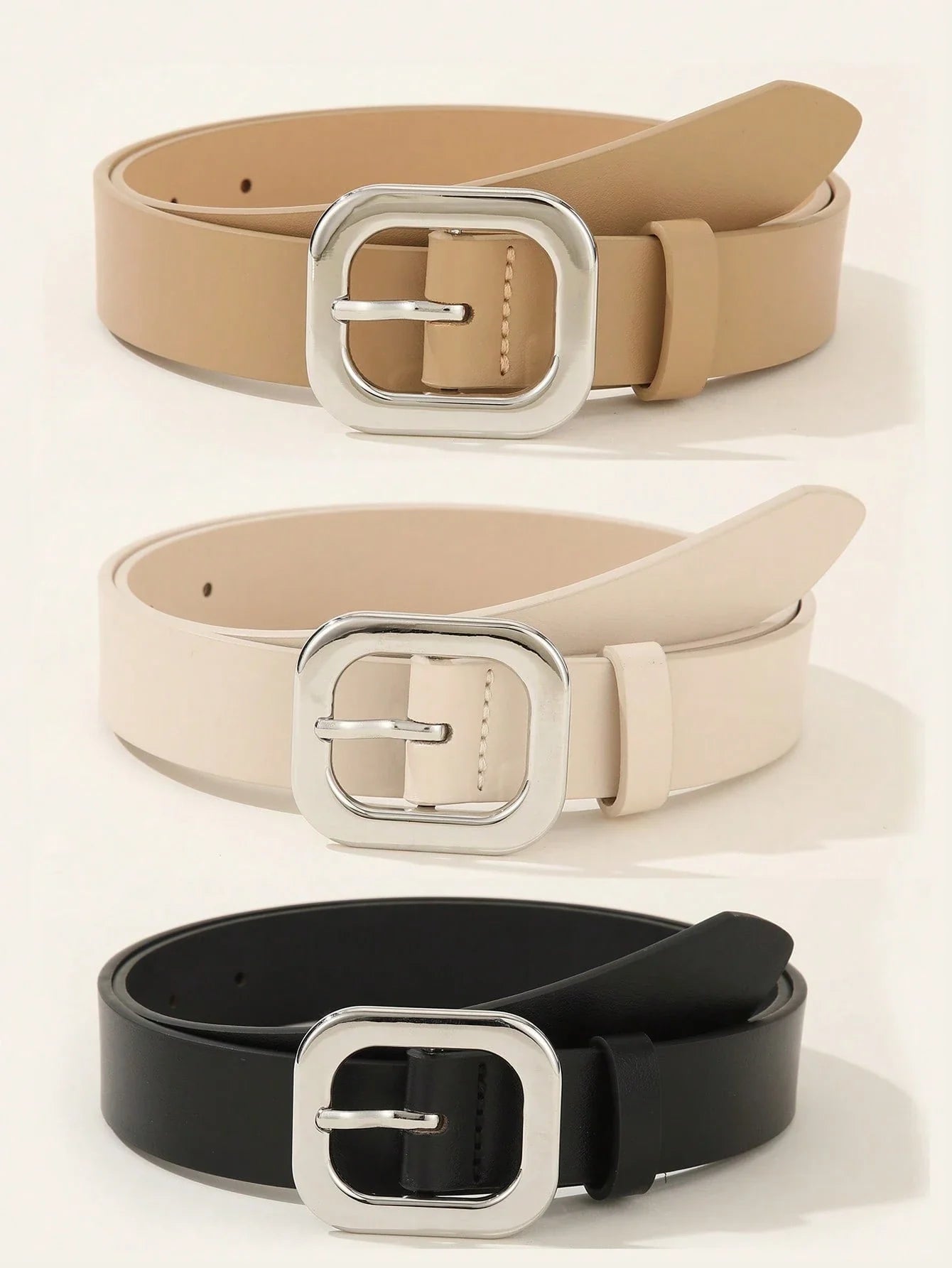 3PCS Square Buckle PU Belts