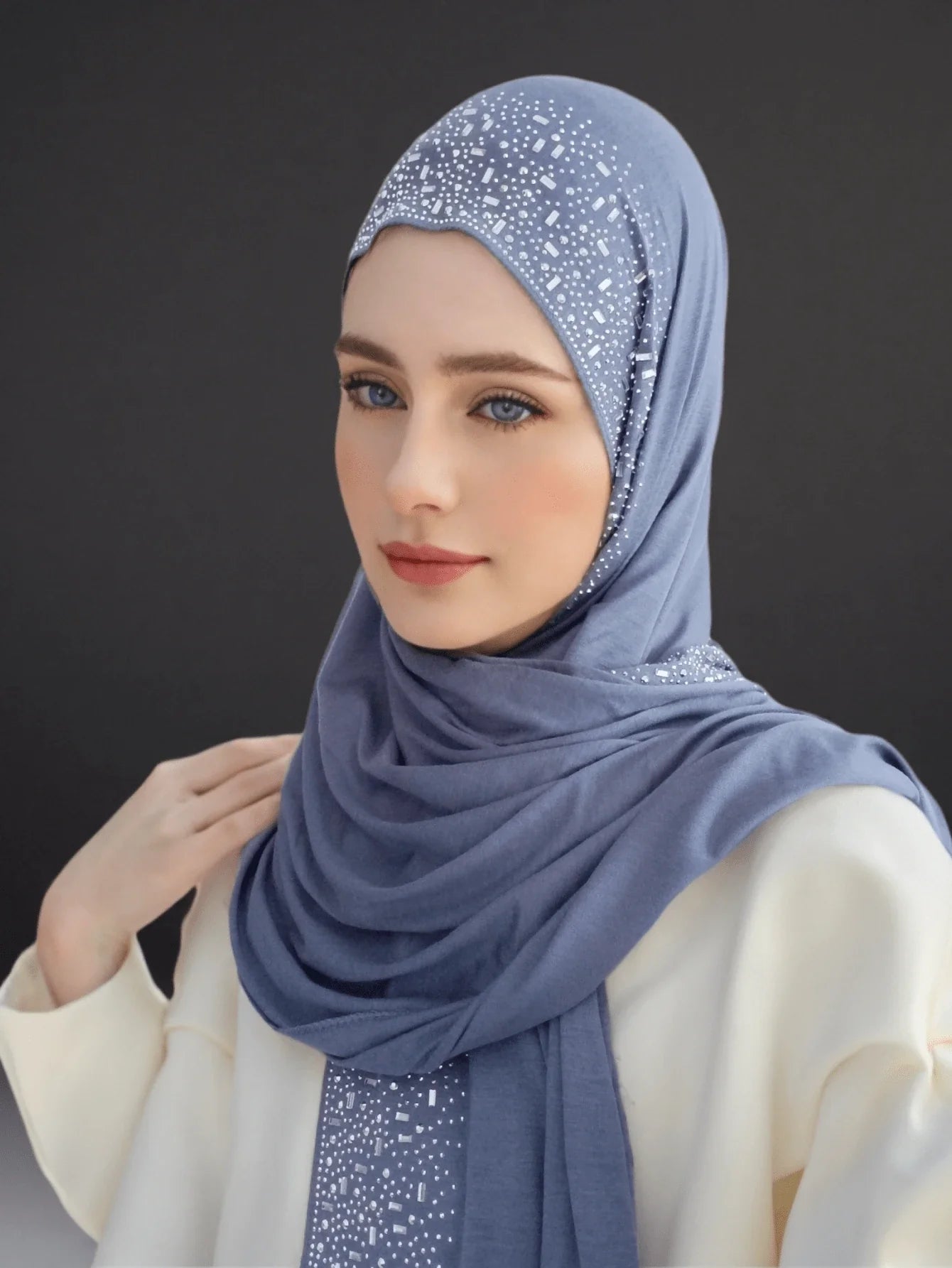 Hot Rhinestone Plain Jersey Hijab