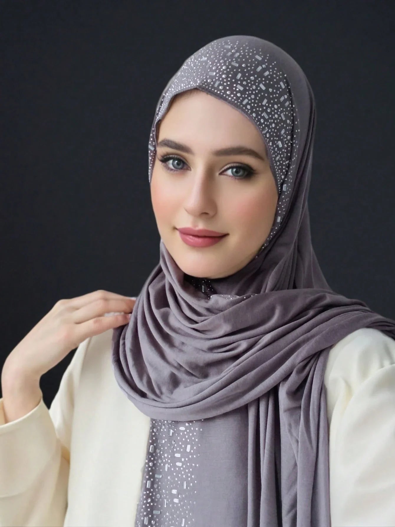 Hot Rhinestone Plain Jersey Hijab