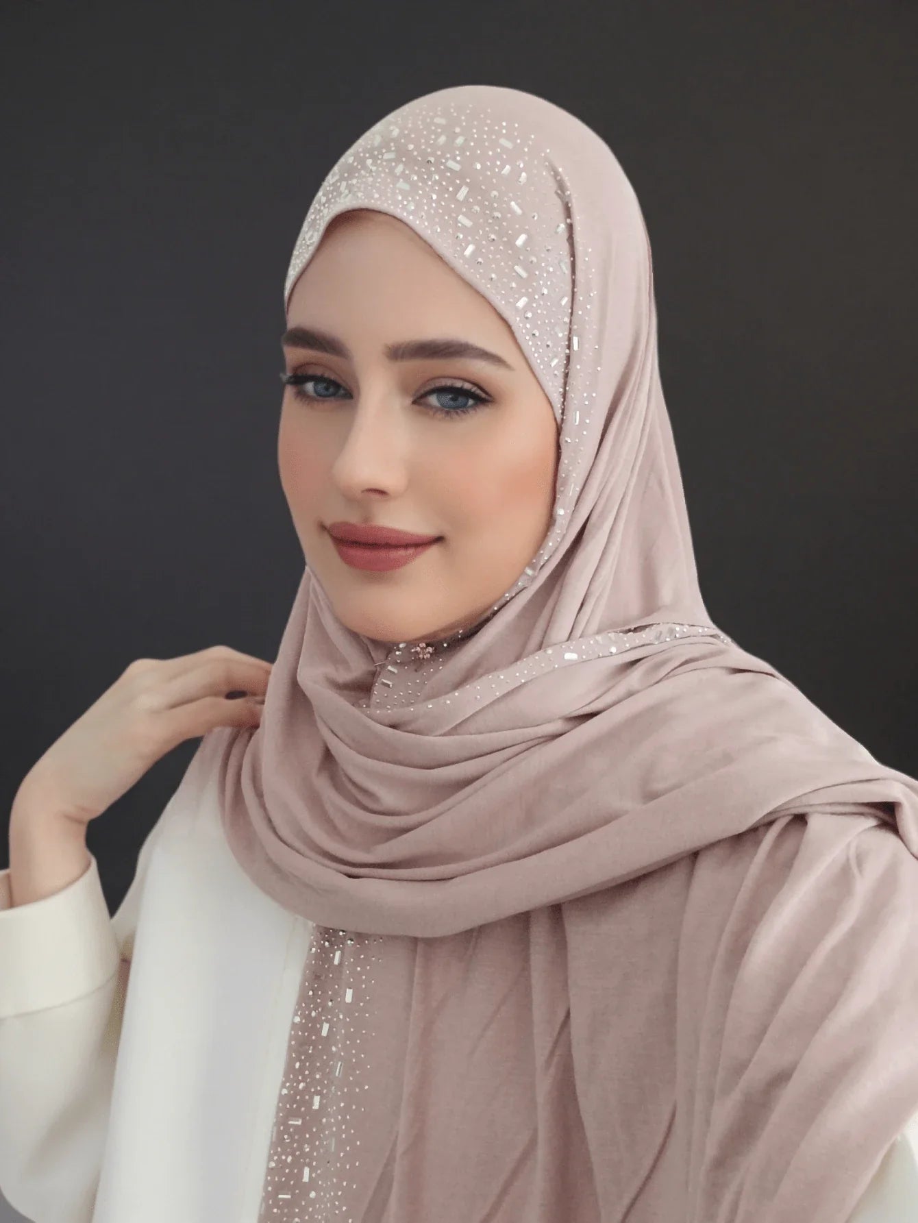 Hot Rhinestone Plain Jersey Hijab
