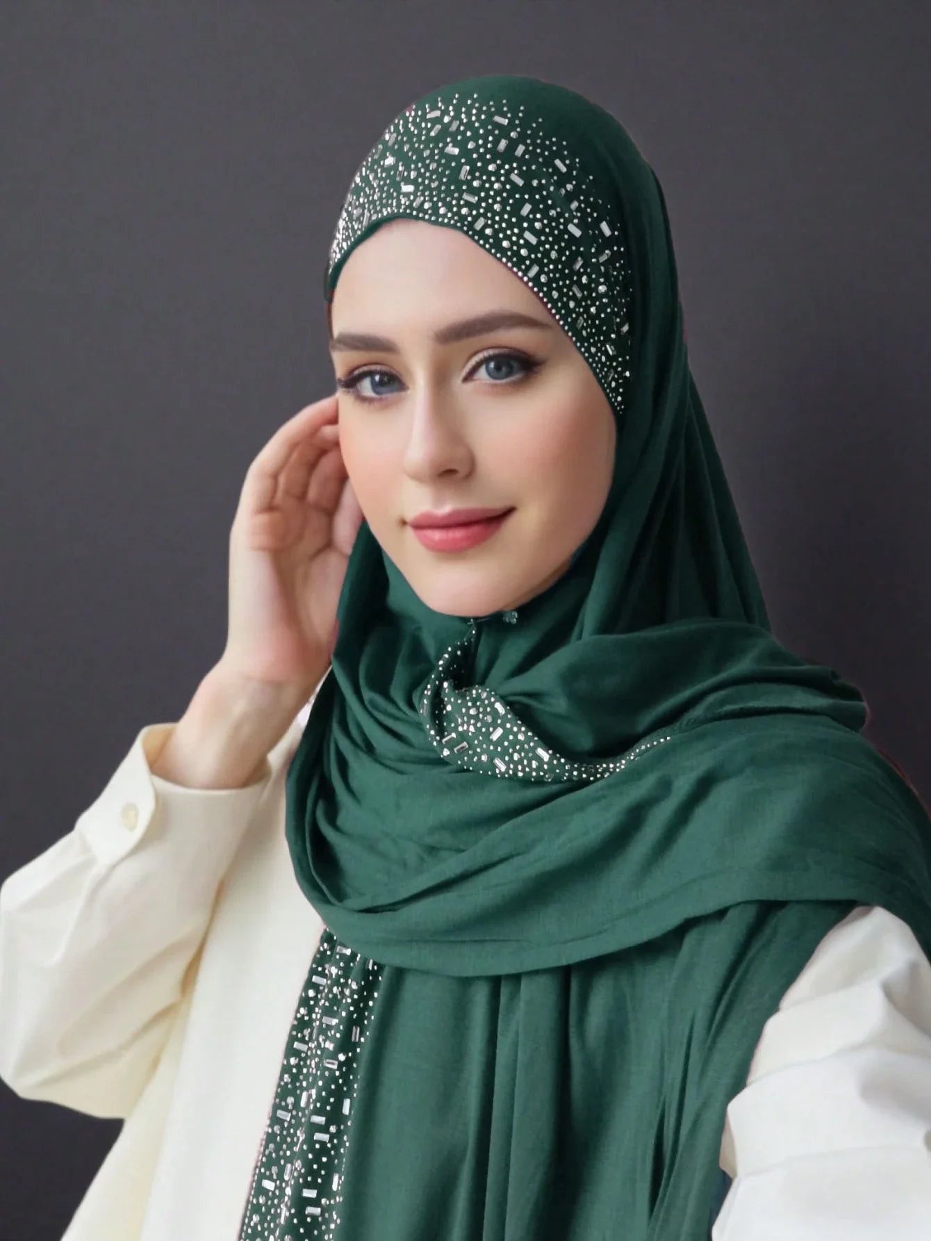 Hot Rhinestone Plain Jersey Hijab