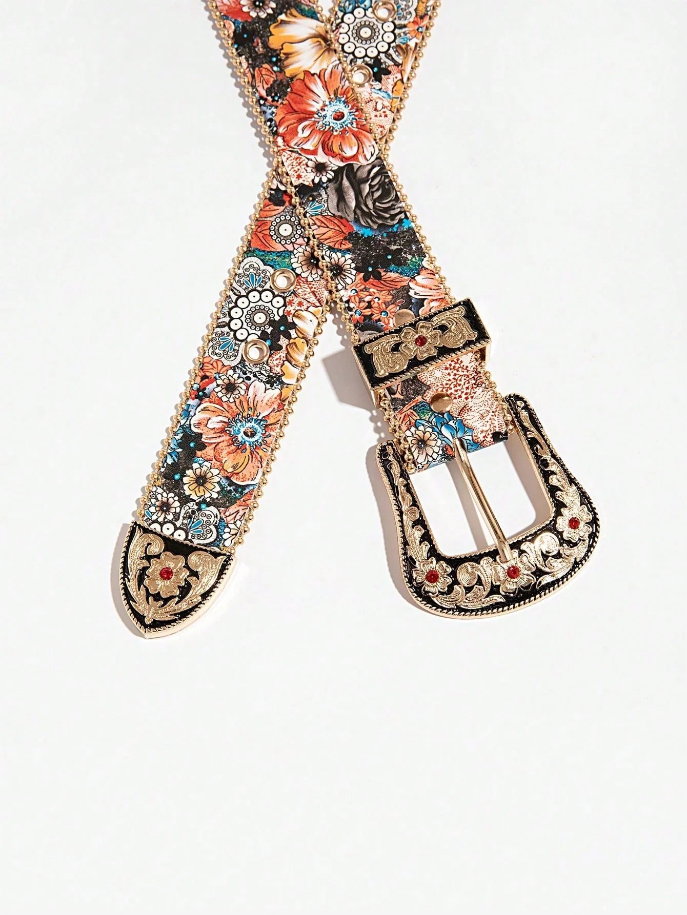 Multicolor Flower Embossed Belt
