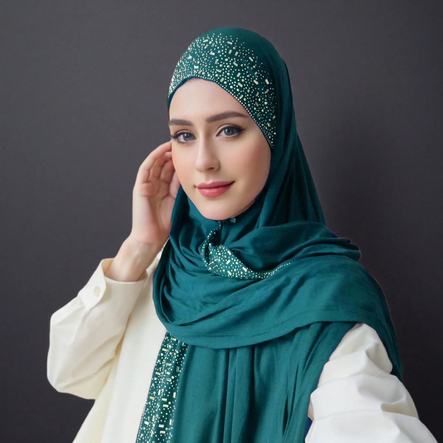 Hot Rhinestone Plain Jersey Hijab