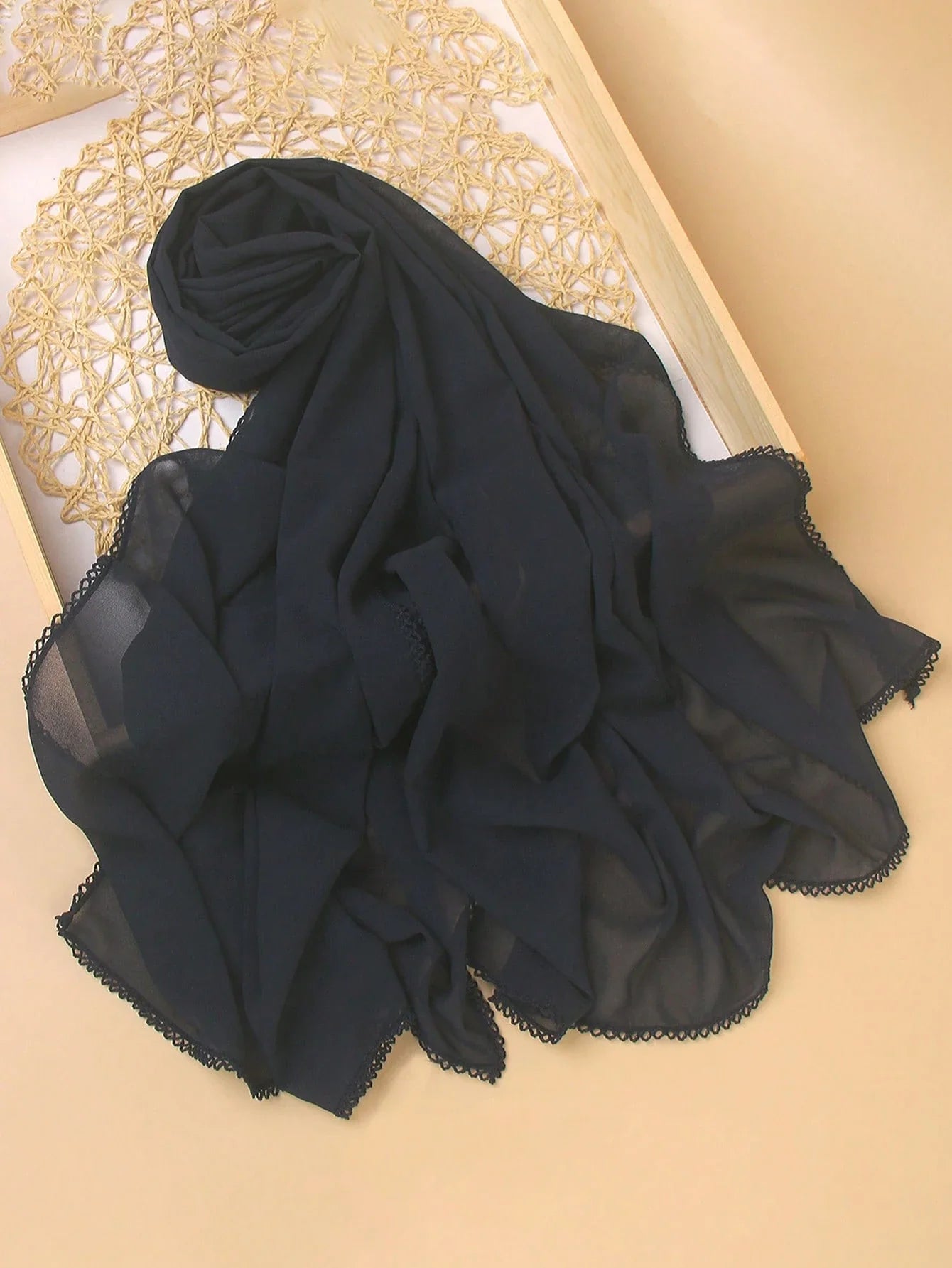 FADZOYLE Chiffon Crochet Edge Scarf