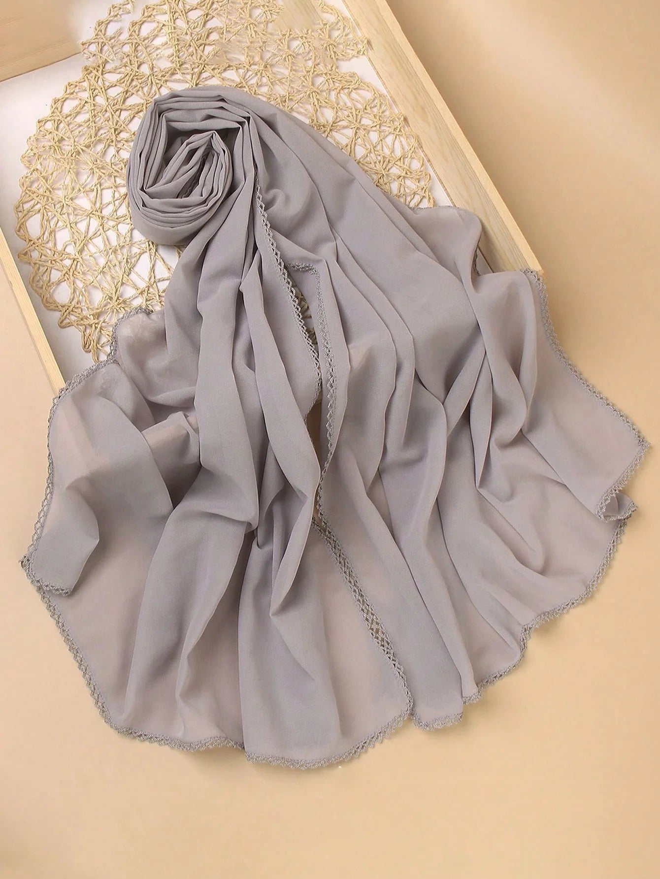 FADZOYLE Chiffon Crochet Edge Scarf