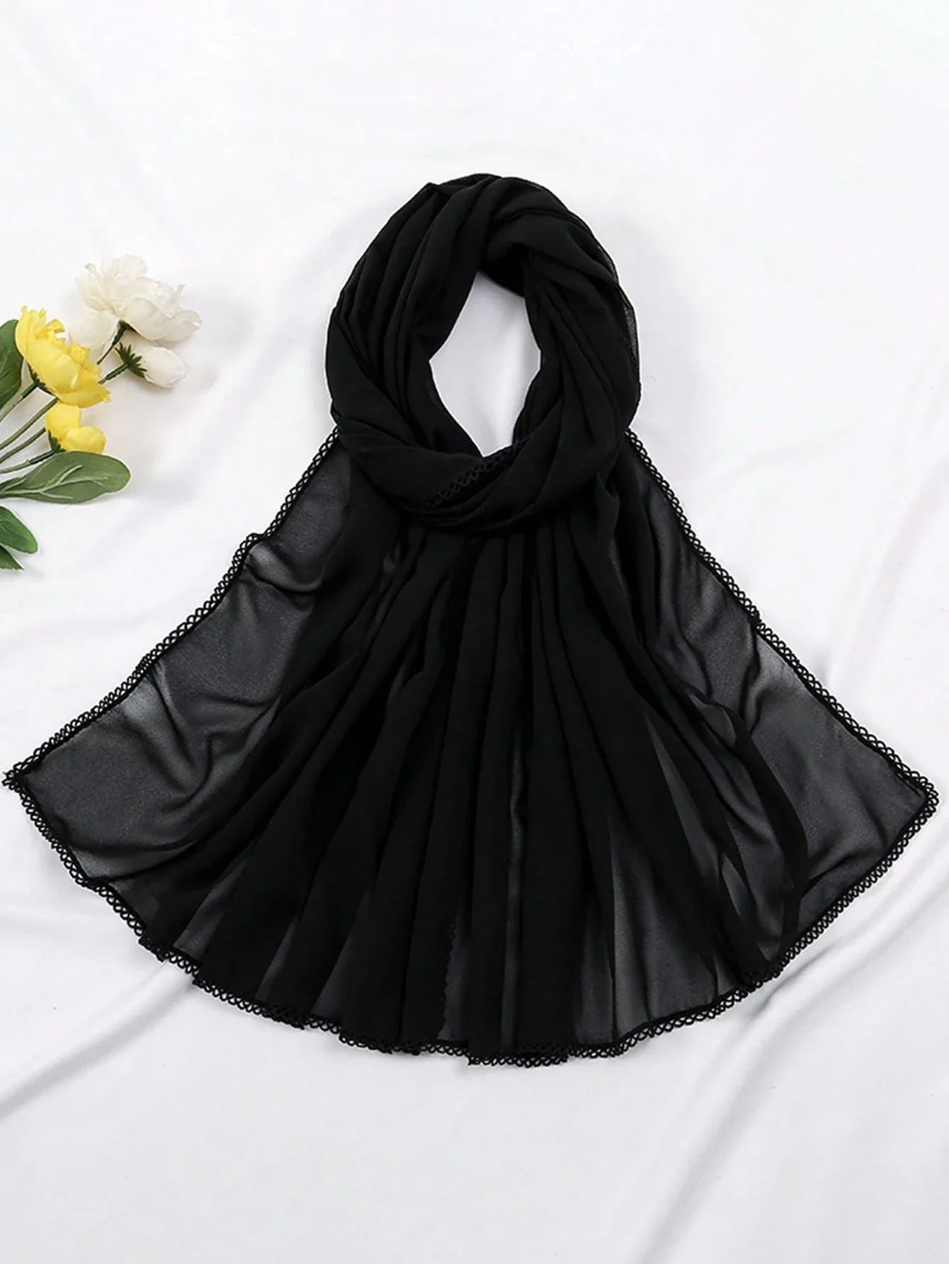 FADZOYLE Chiffon Crochet Edge Scarf