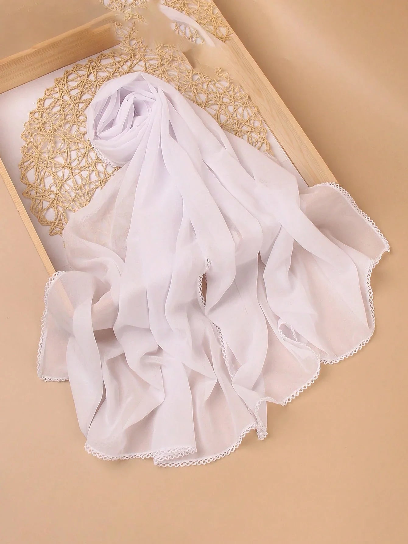 FADZOYLE Chiffon Crochet Edge Scarf