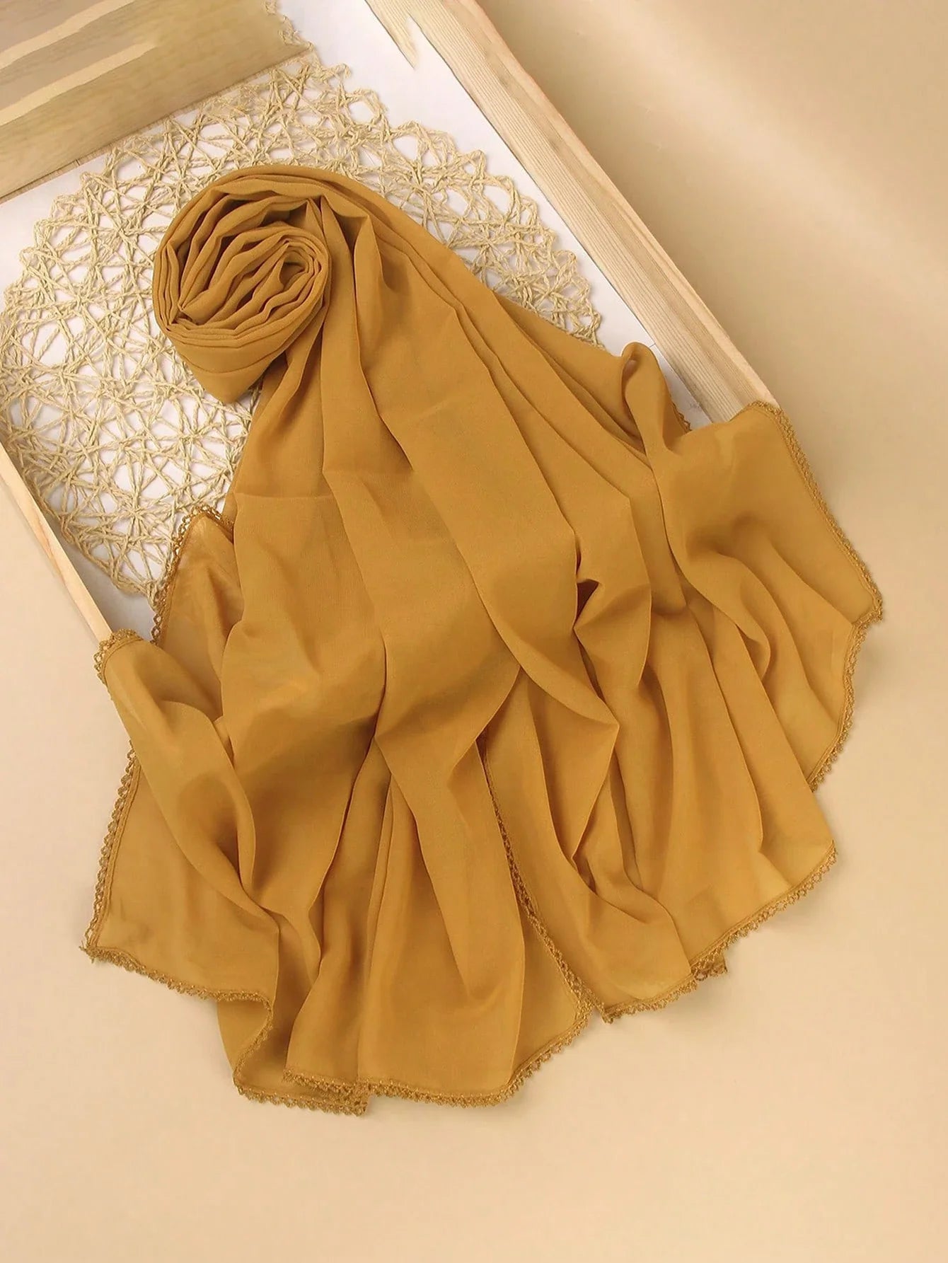FADZOYLE Chiffon Crochet Edge Scarf