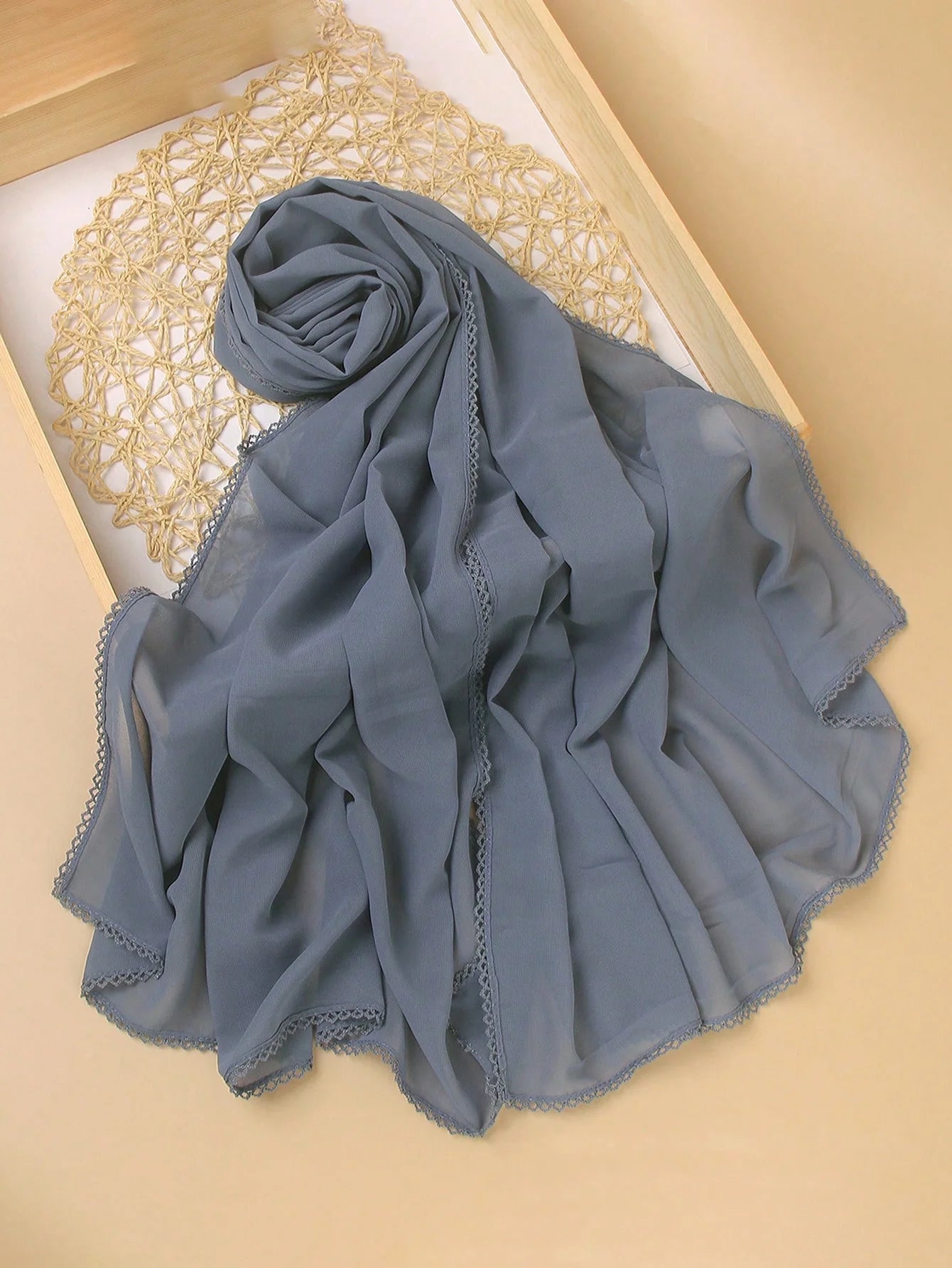 FADZOYLE Chiffon Crochet Edge Scarf