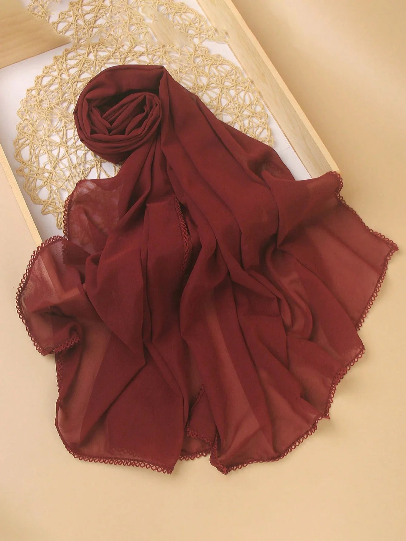 FADZOYLE Chiffon Crochet Edge Scarf