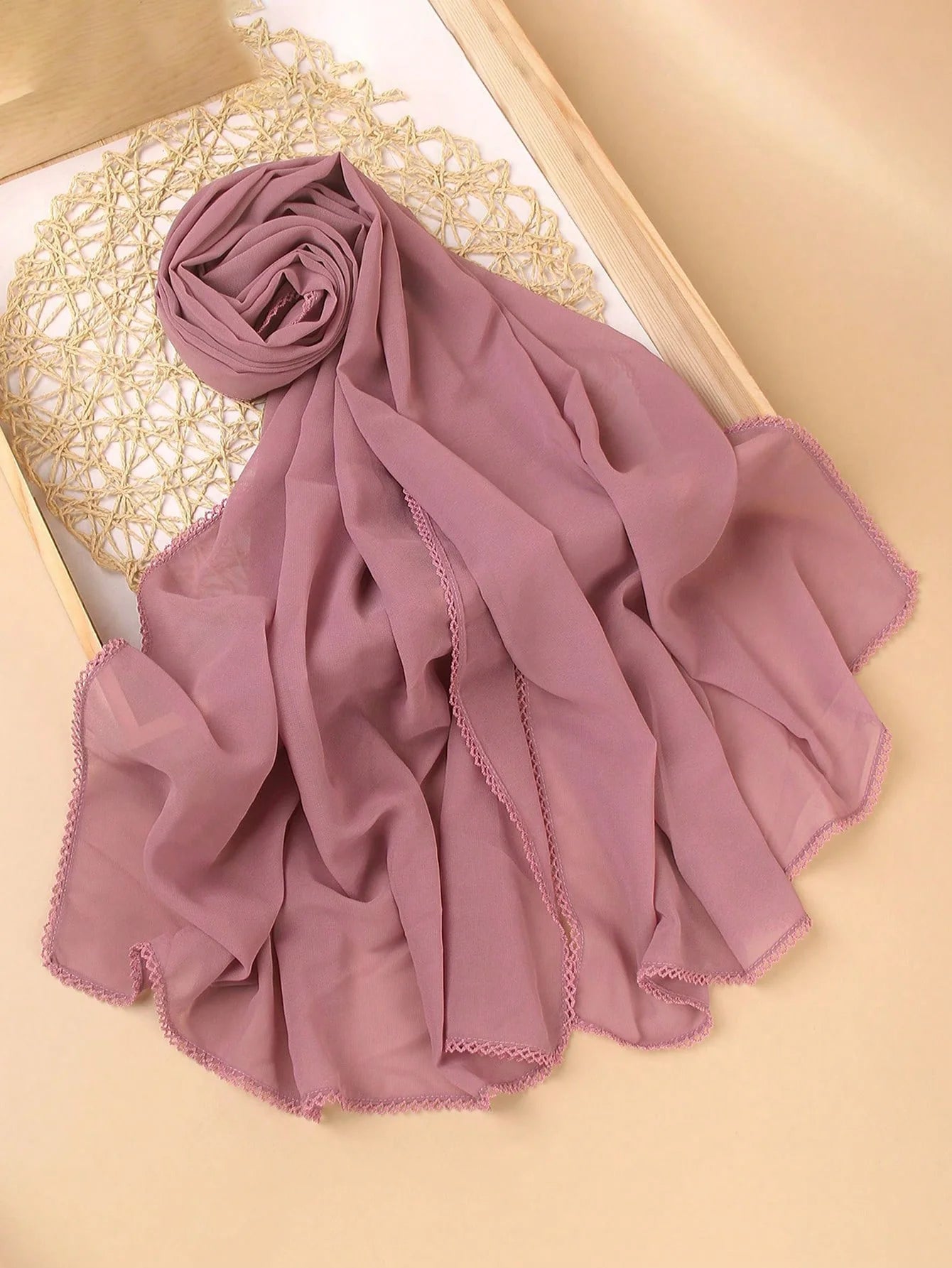 FADZOYLE Chiffon Crochet Edge Scarf