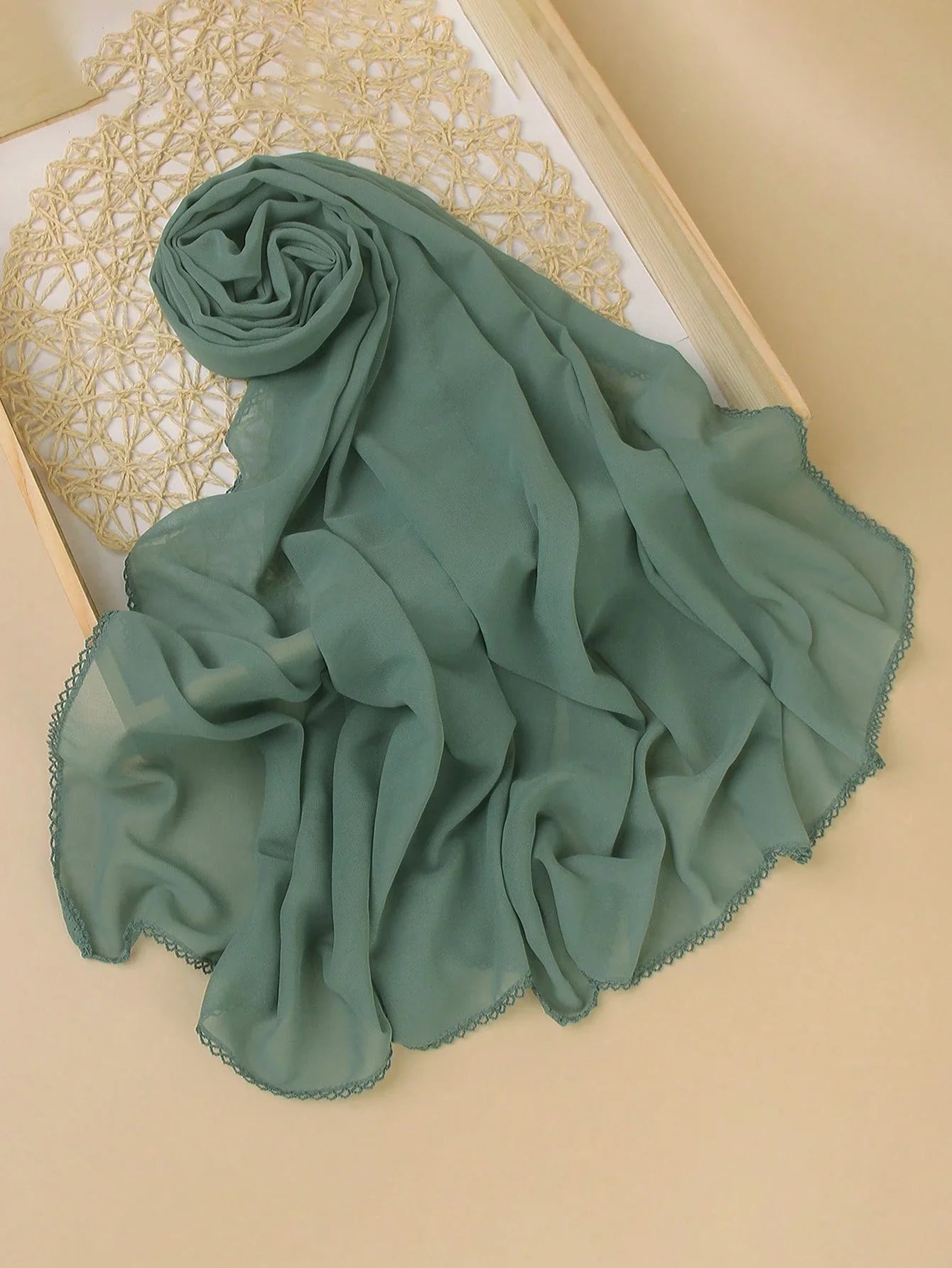 FADZOYLE Chiffon Crochet Edge Scarf