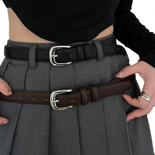 Women's Silver Buckle Leather Belt