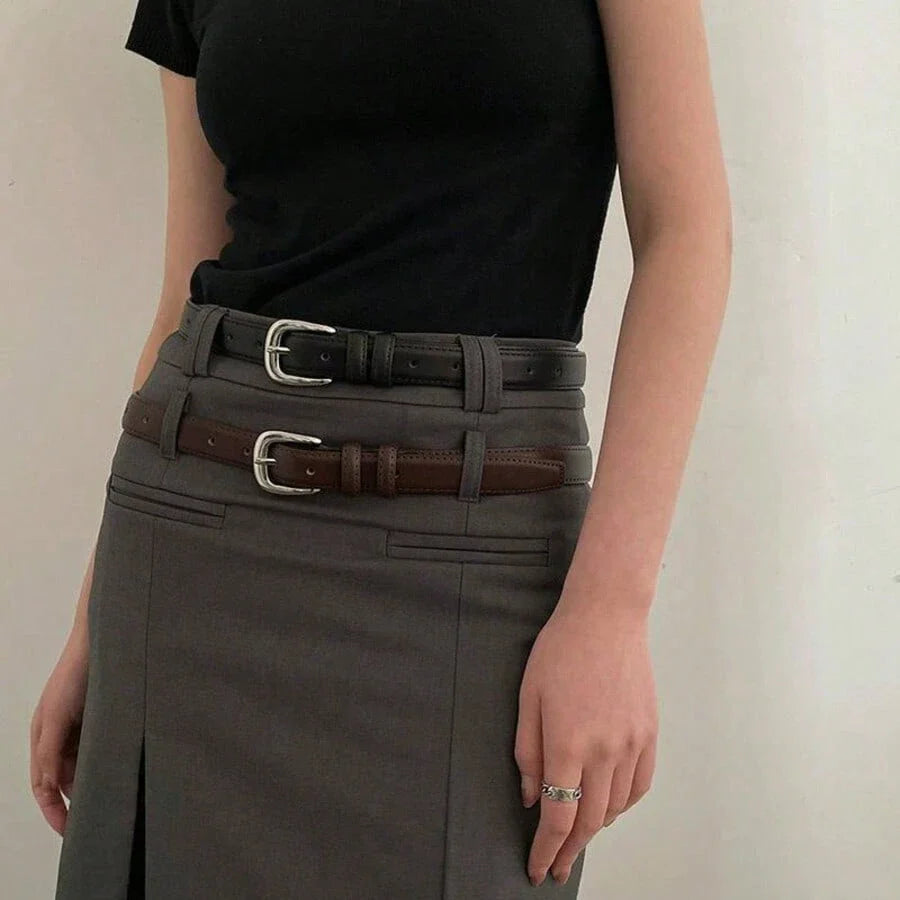 Women's Silver Buckle Leather Belt