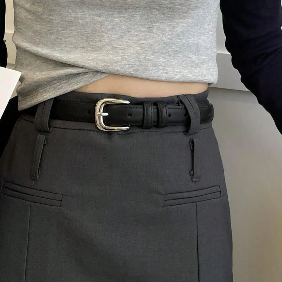 Silver Buckle Leather Women Belt