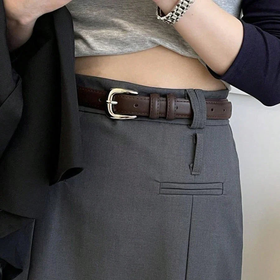 Silver Buckle Leather Women Belt