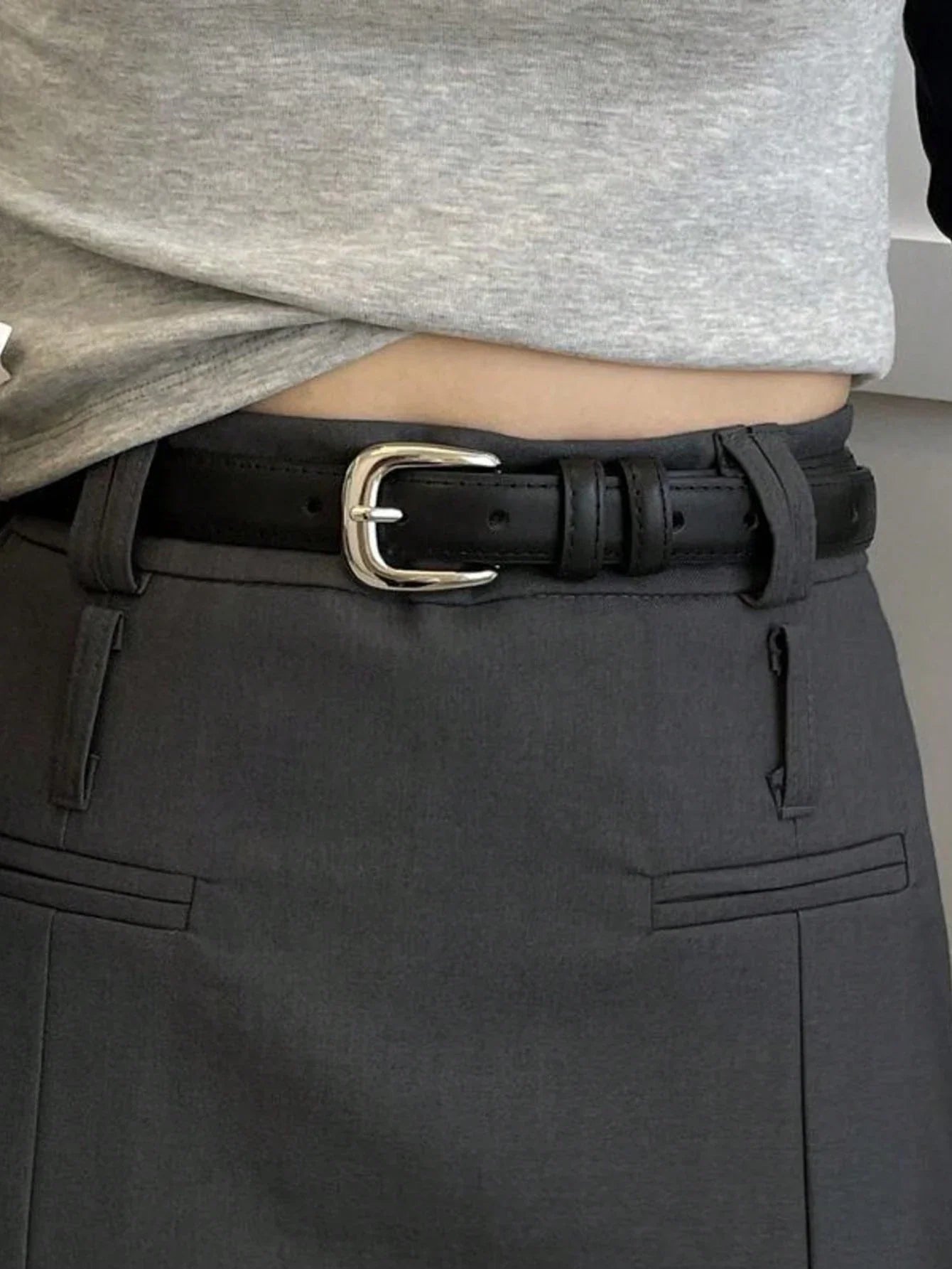 Women's Silver Buckle Leather Belt