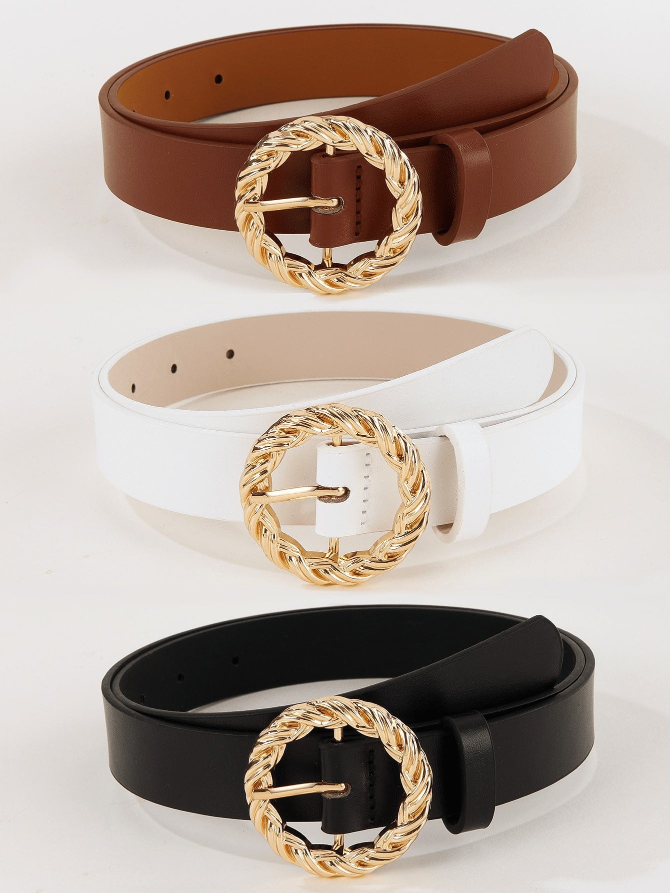 3PCS Gold Square Buckle Belts